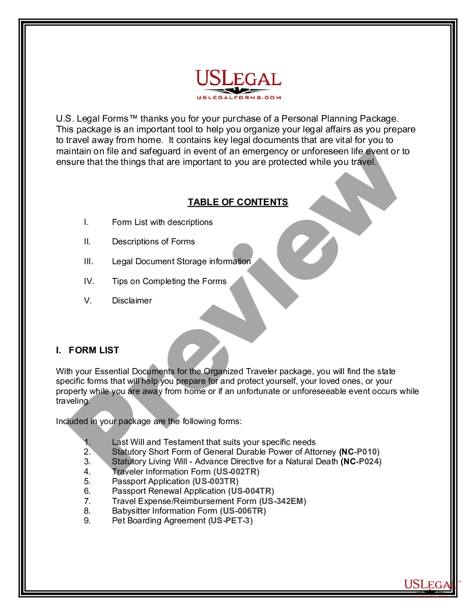 page 1 Essential Documents for the Organized Traveler Package with Personal Organizer preview