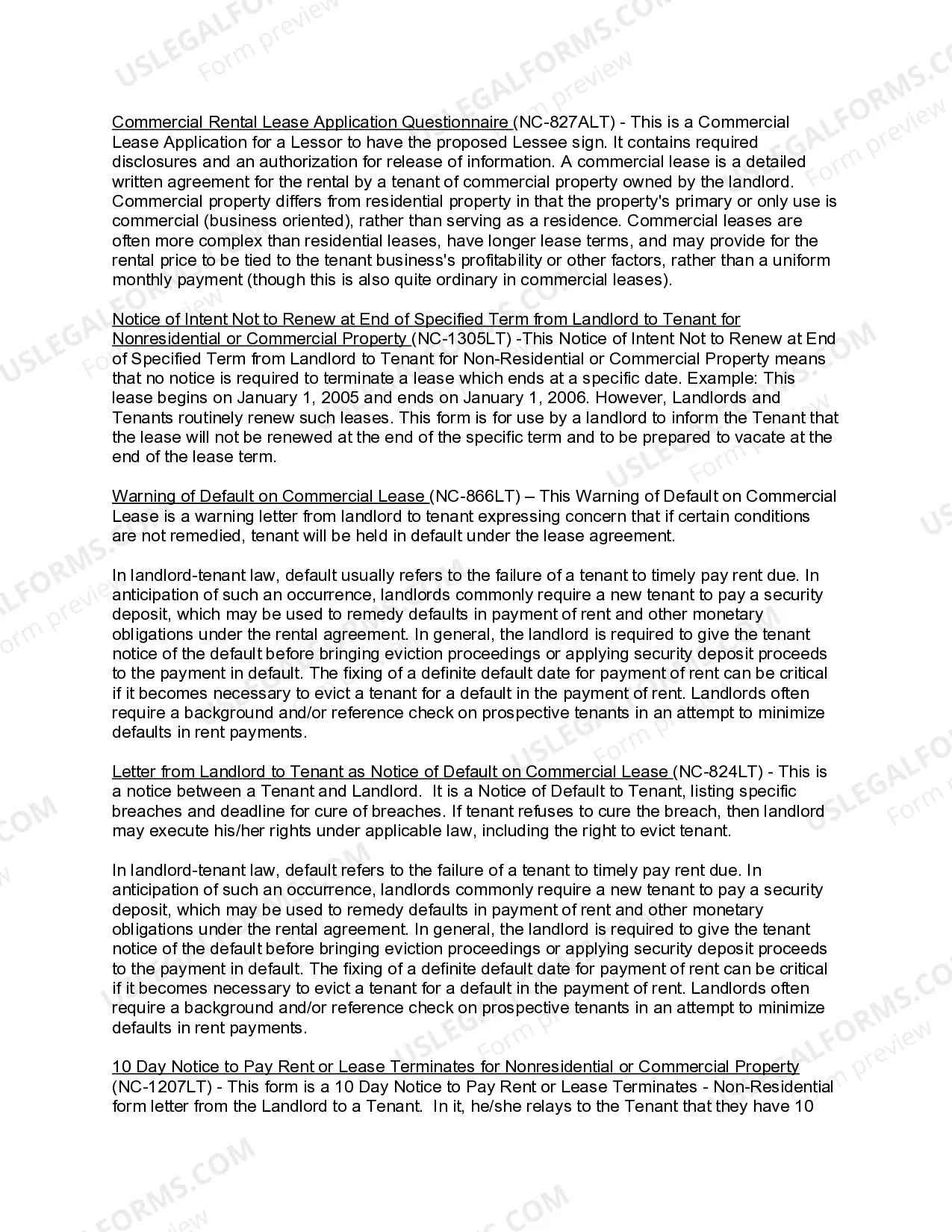 Preview North Carolina Commercial Lease Package