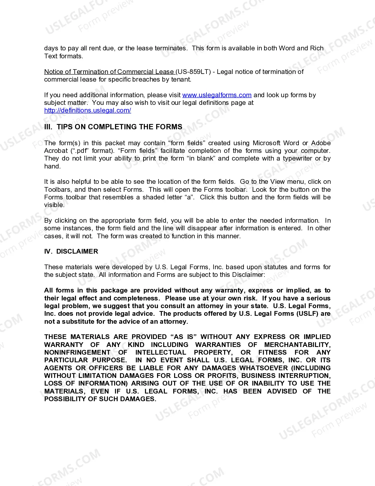 Preview North Carolina Commercial Lease Package