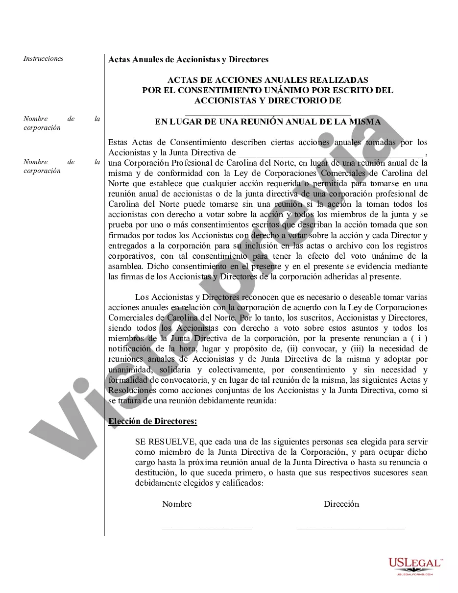 Preview Minutos anuales para una corporación profesional de Carolina del Norte