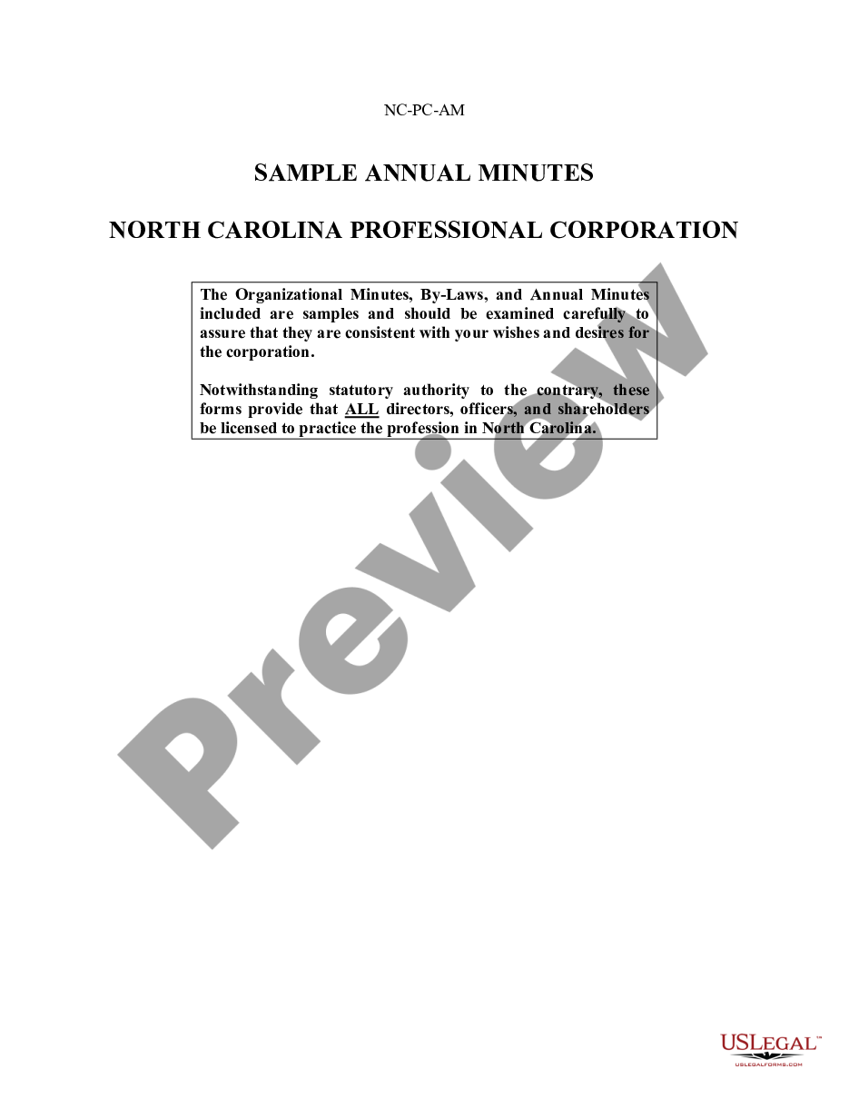 page 0 Annual Minutes for a North Carolina Professional Corporation preview