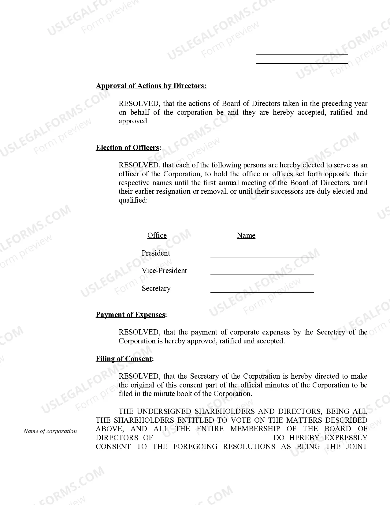 Preview Annual Minutes for a North Carolina Professional Corporation