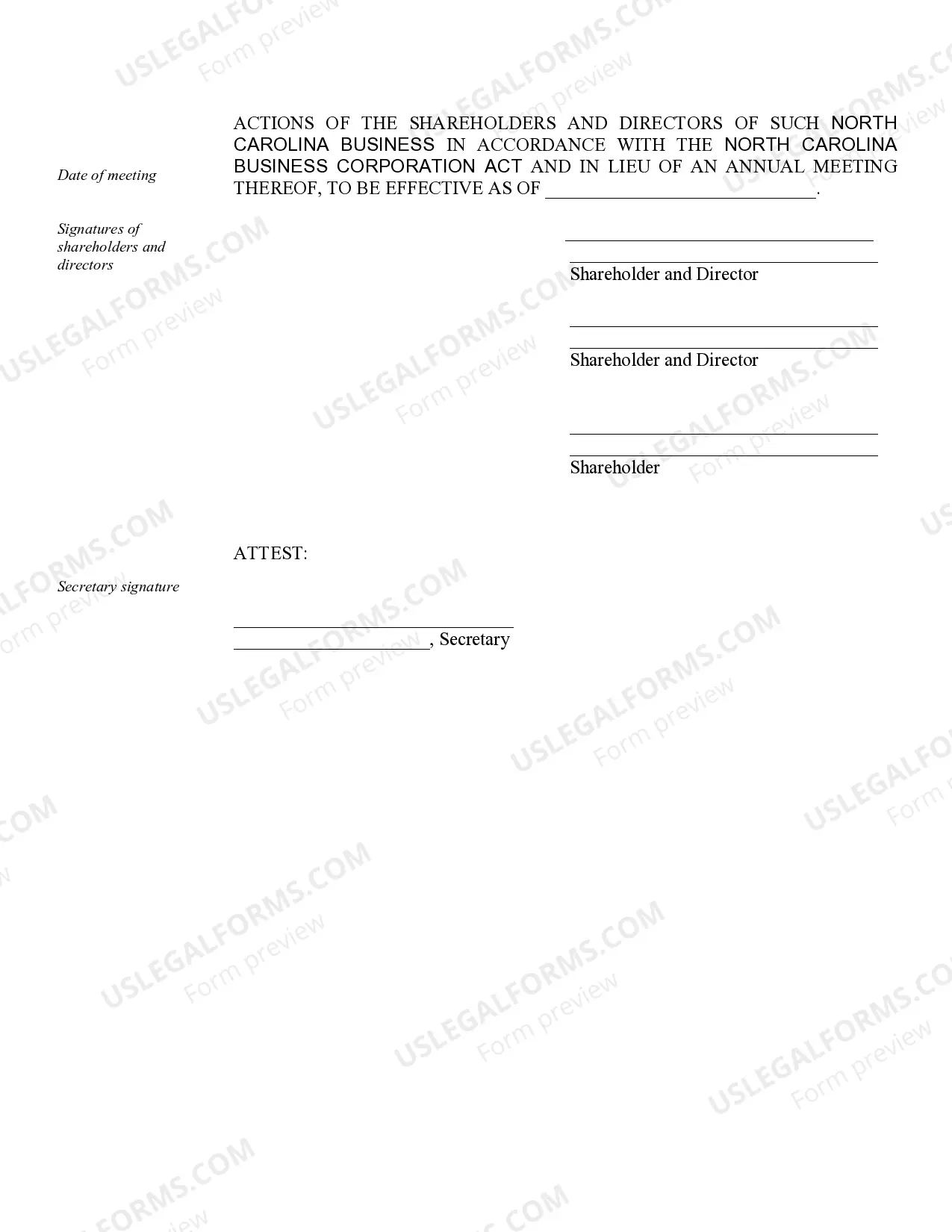 Preview Annual Minutes for a North Carolina Professional Corporation