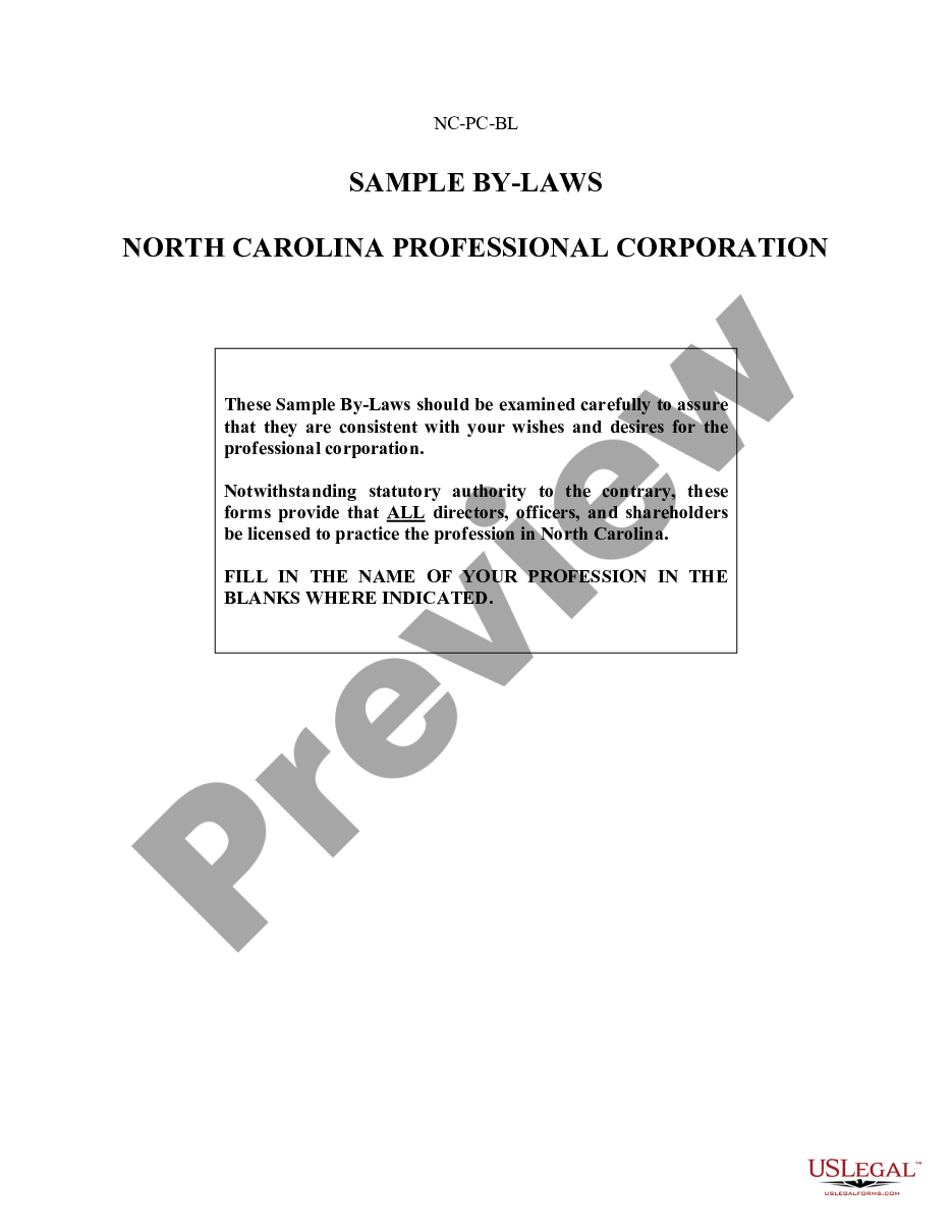 page 0 Sample Bylaws for a North Carolina Professional Corporation preview