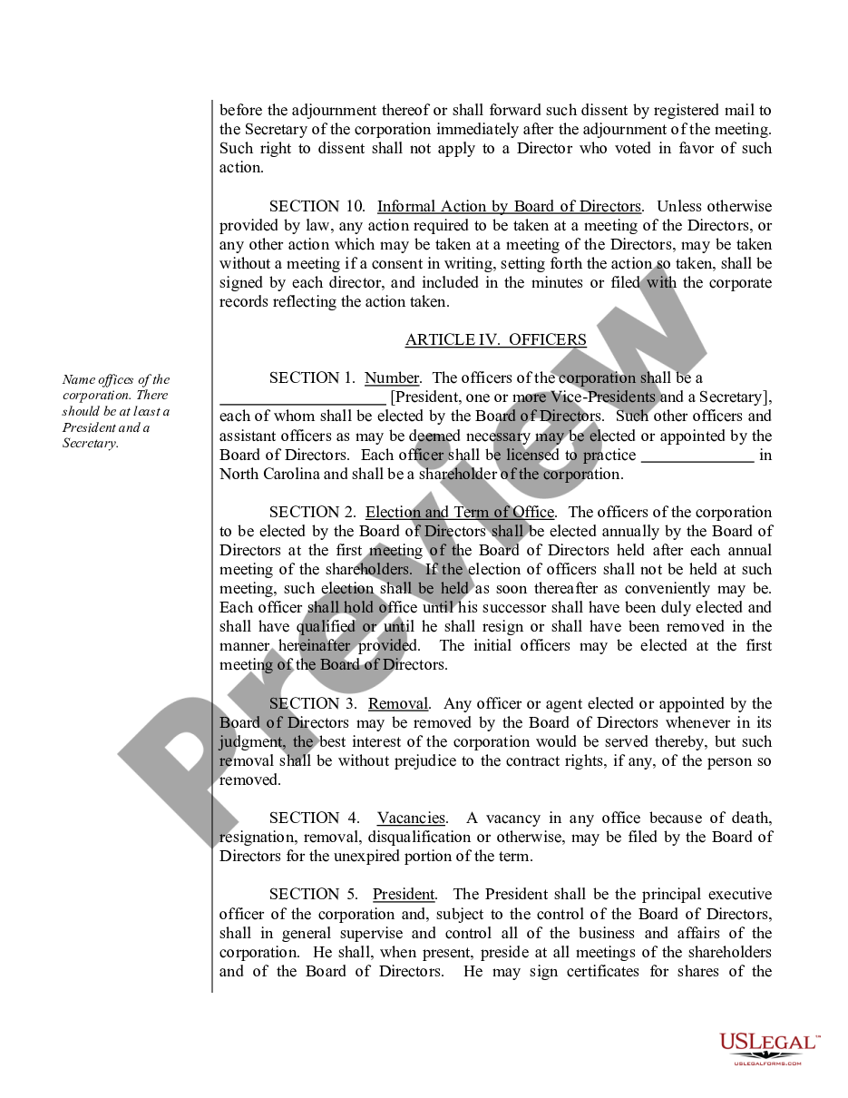 page 6 Sample Bylaws for a North Carolina Professional Corporation preview
