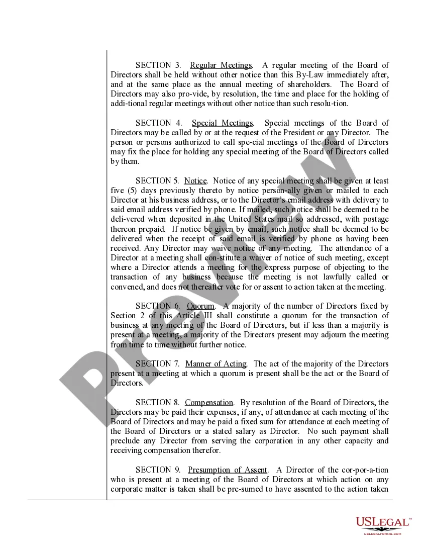 Preview Sample Bylaws for a North Carolina Professional Corporation