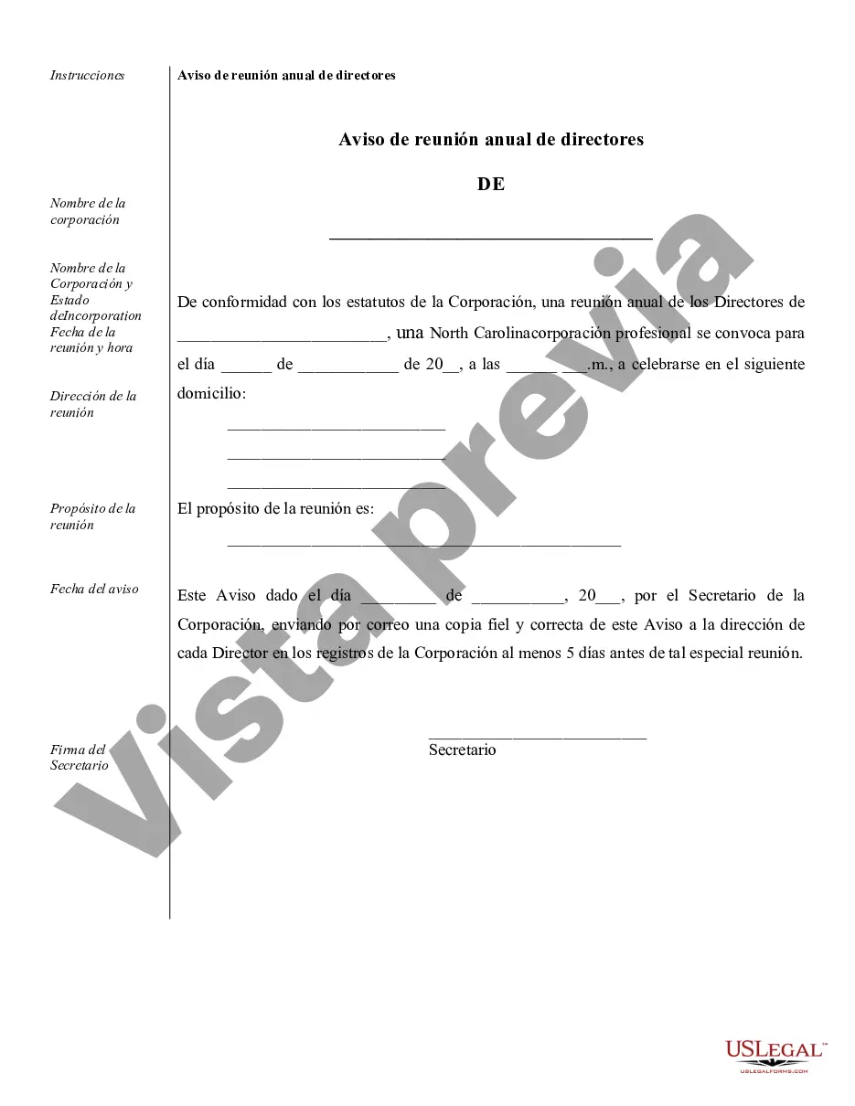 Preview Muestra de registros corporativos para una corporación profesional de Carolina del Norte