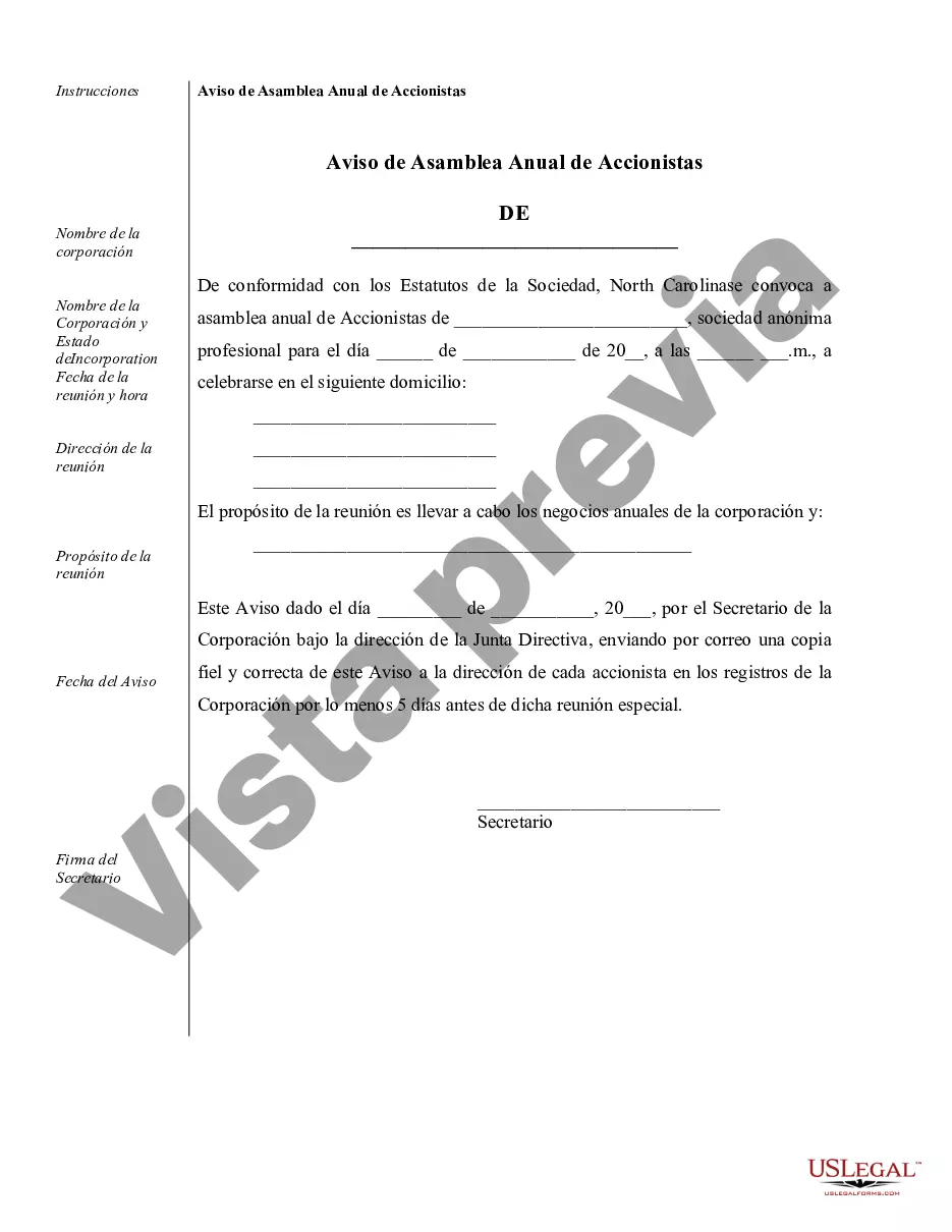 Preview Muestra de registros corporativos para una corporación profesional de Carolina del Norte