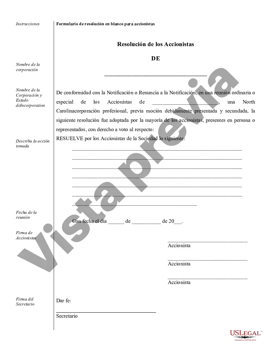 Preview Muestra de registros corporativos para una corporación profesional de Carolina del Norte