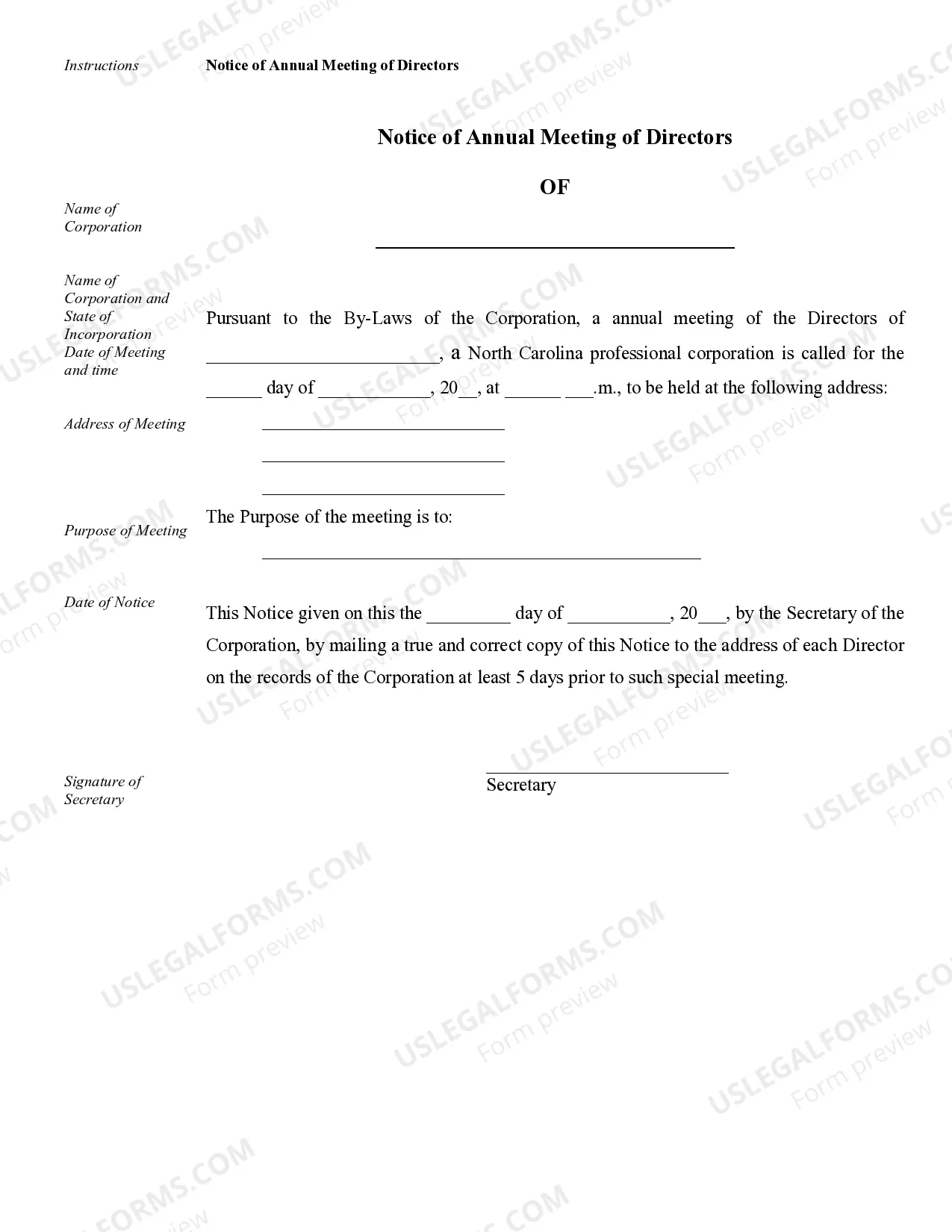 Preview Sample Corporate Records for a North Carolina Professional Corporation