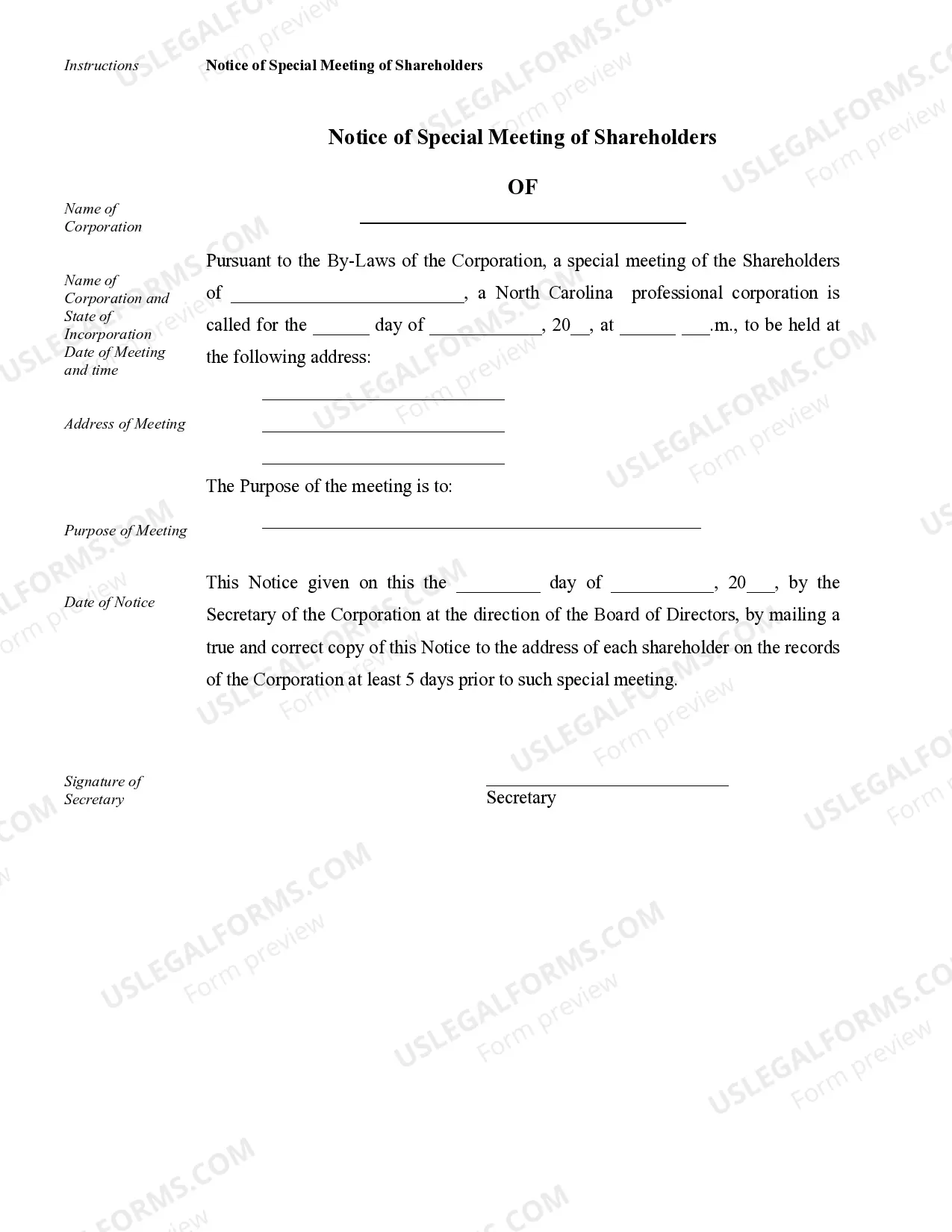 Preview Sample Corporate Records for a North Carolina Professional Corporation