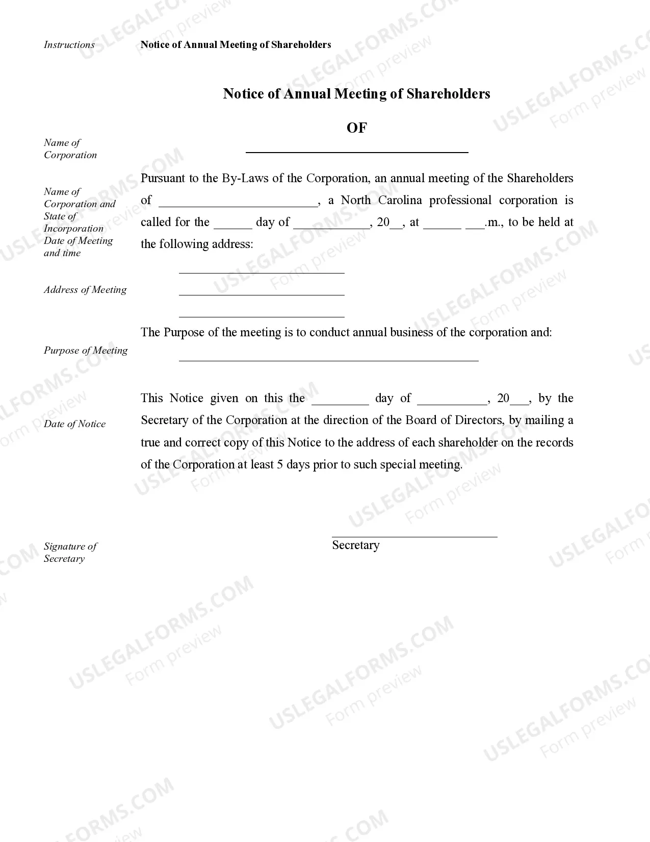 Preview Sample Corporate Records for a North Carolina Professional Corporation
