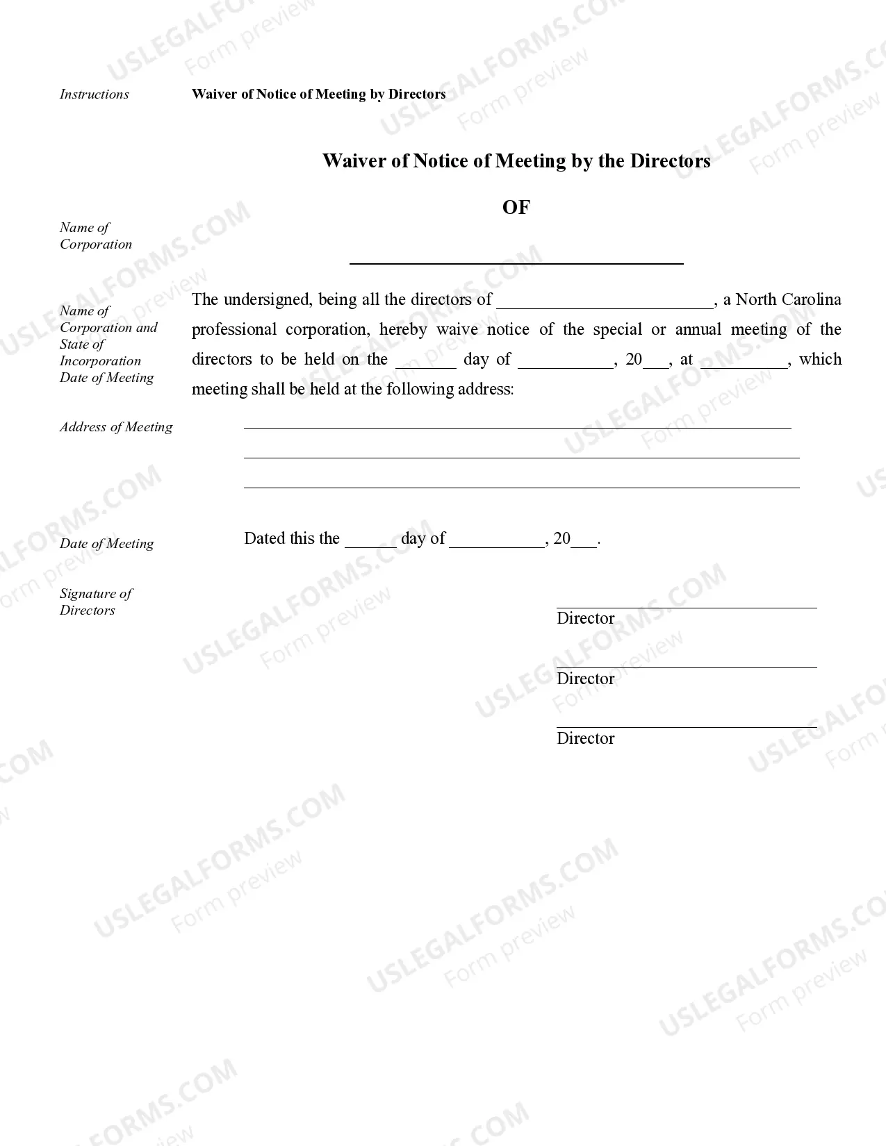 Preview Sample Corporate Records for a North Carolina Professional Corporation