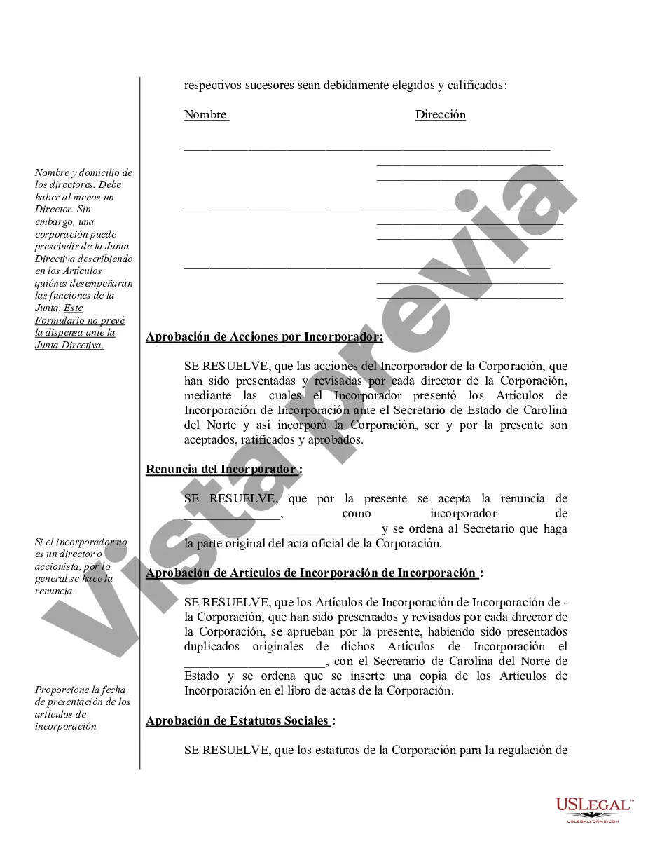 Preview Actas organizativas para una corporación profesional de Carolina del Norte