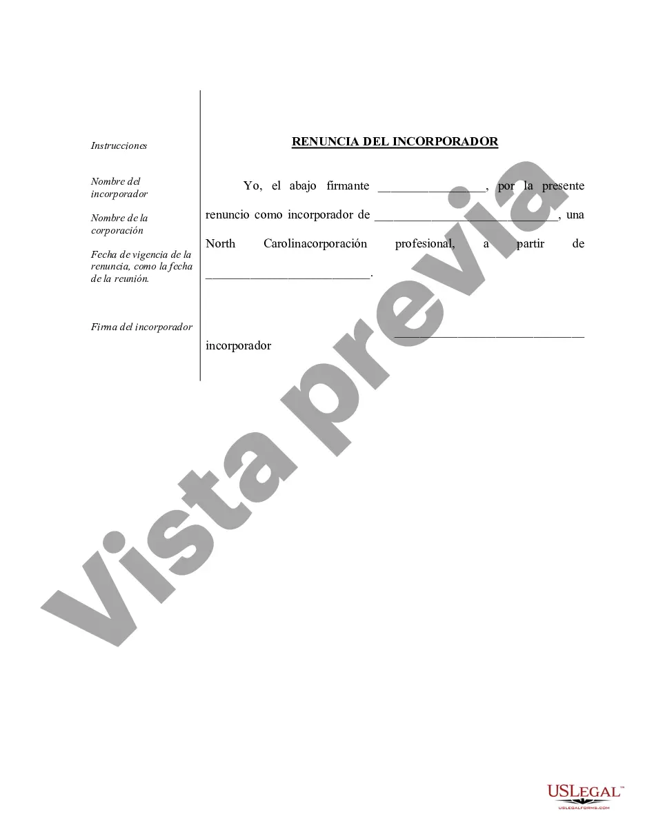 Preview Actas organizativas para una corporación profesional de Carolina del Norte