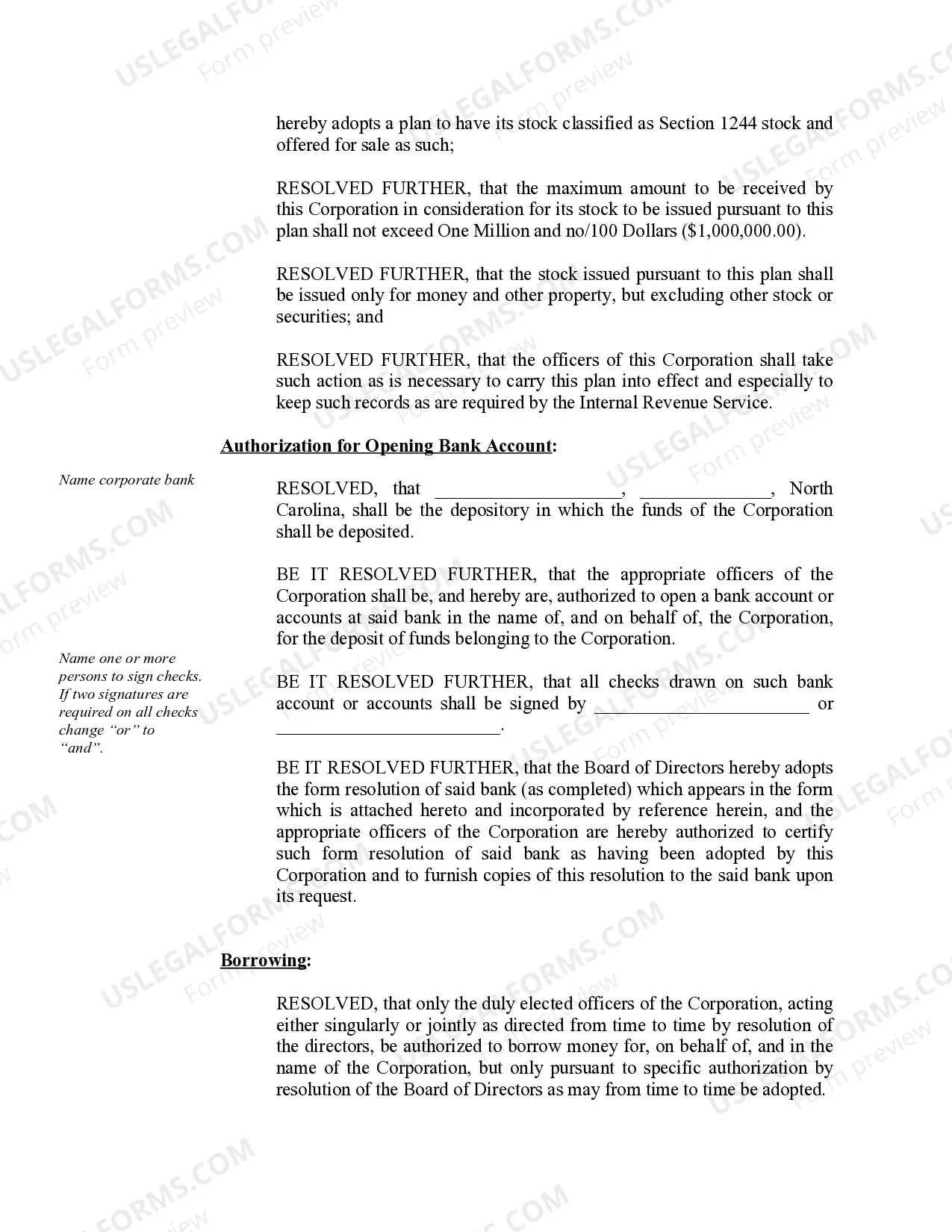 Preview Organizational Minutes for a North Carolina Professional Corporation