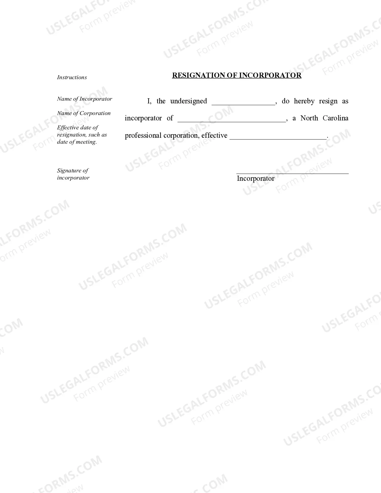 Preview Organizational Minutes for a North Carolina Professional Corporation
