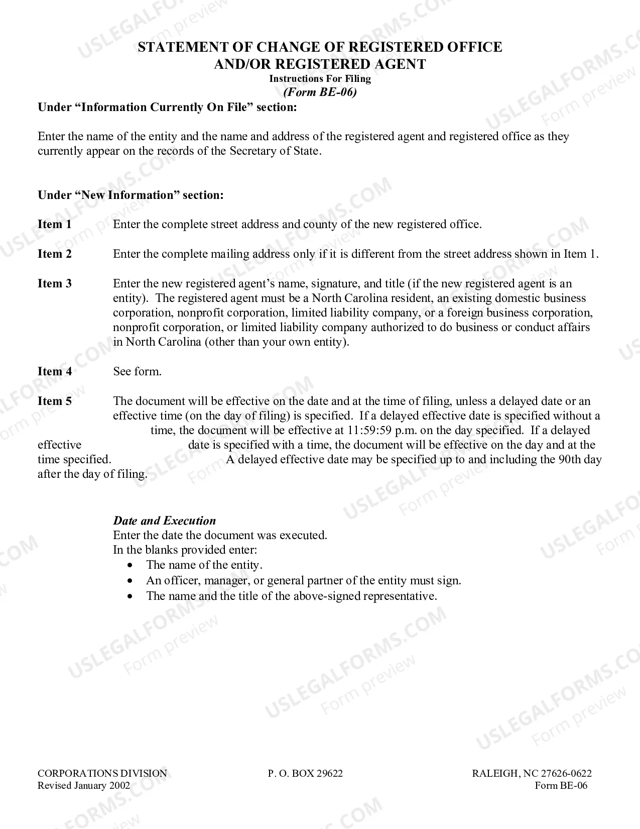 Preview North Carolina Change of Registered Agent