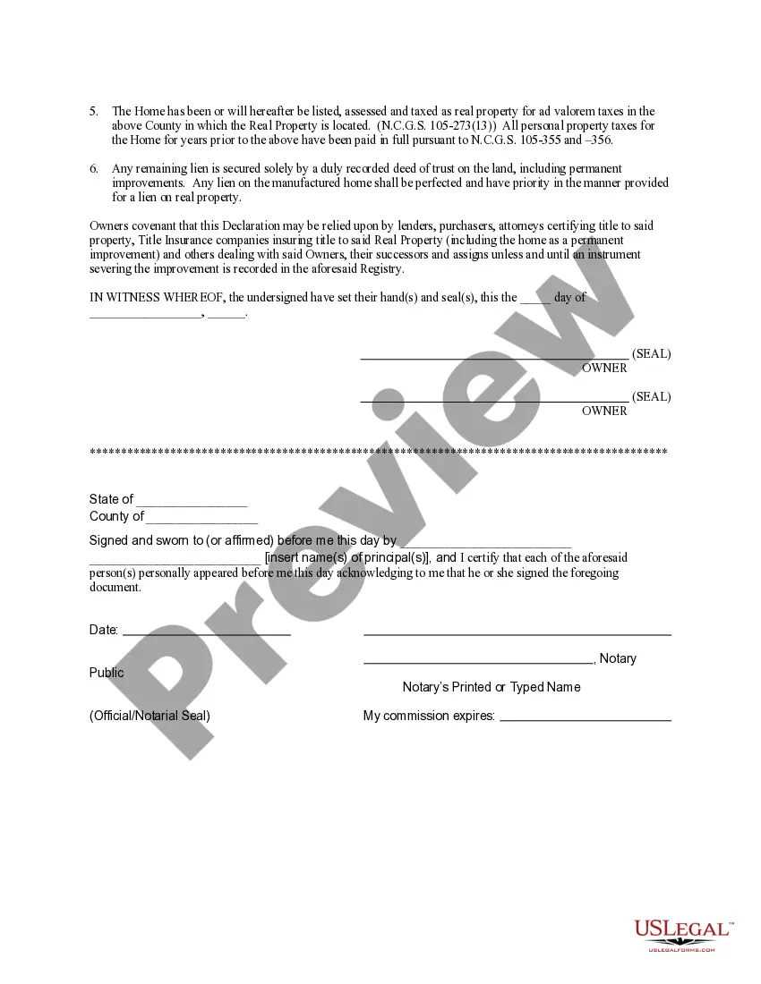 Get Declaration of Intent to Affix the Manufactured Home to Real Property Preview Declaration of Intent to Affix the Manufactured Home to Real Property