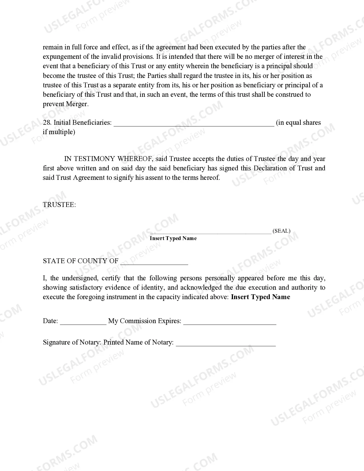 Preview Land Trust Agreement