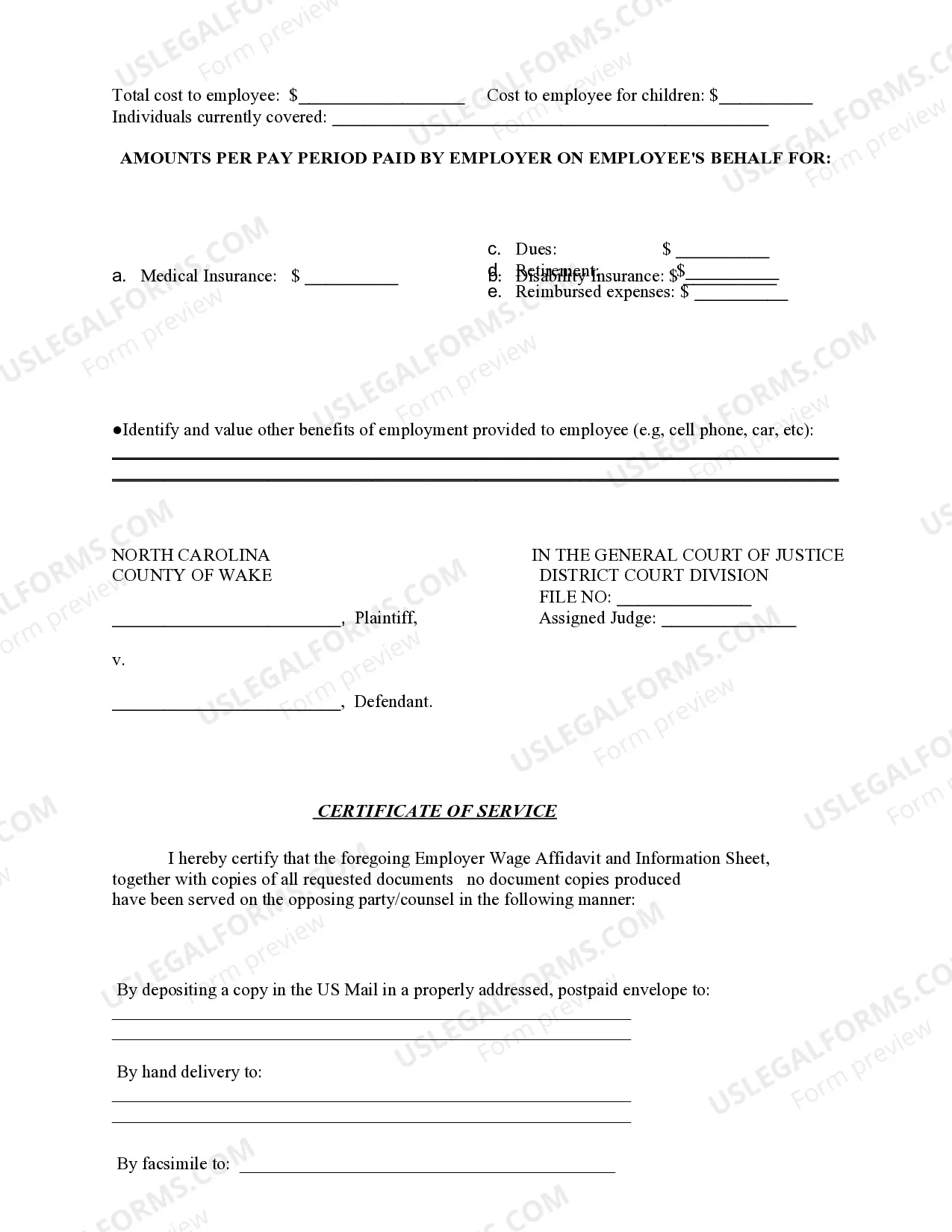 Preview Employer Wage Affidavit