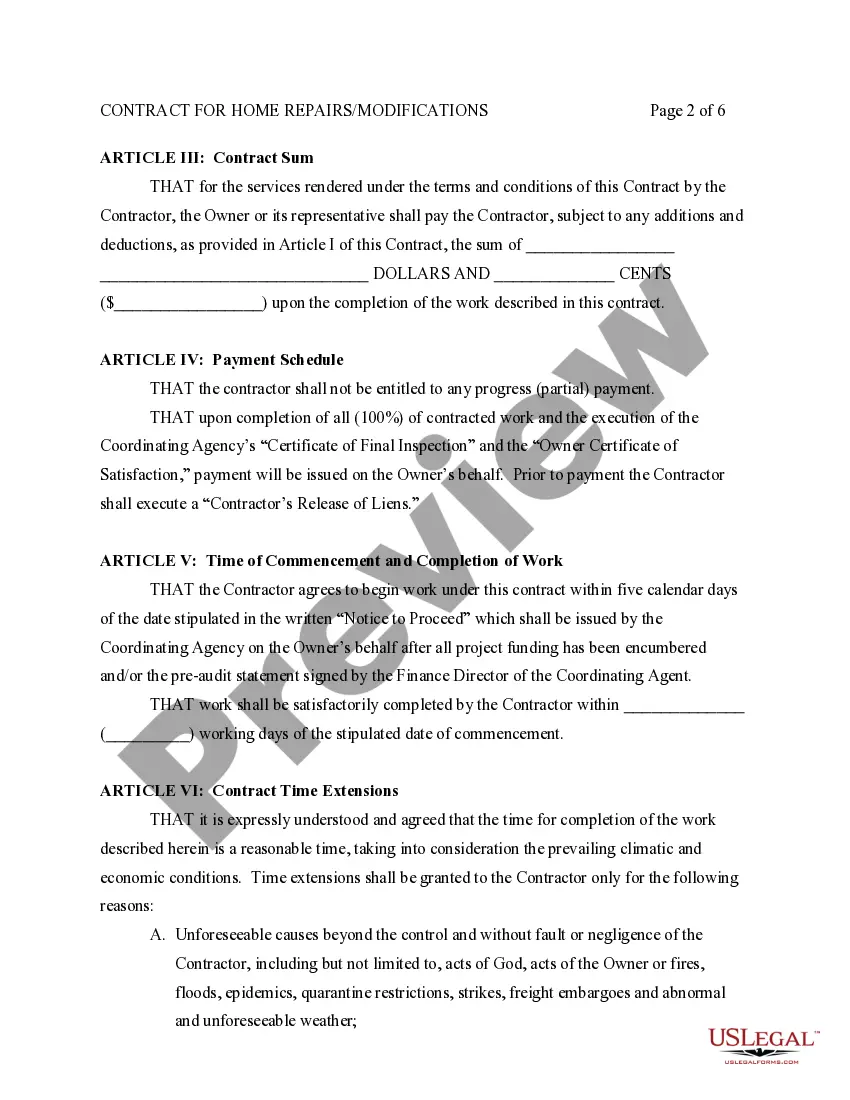 Preview Contract for Home Repairs/Modifications