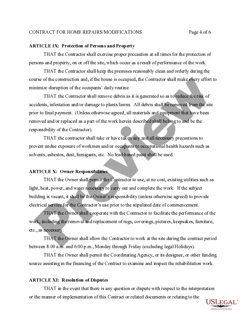 Preview Contract for Home Repairs/Modifications