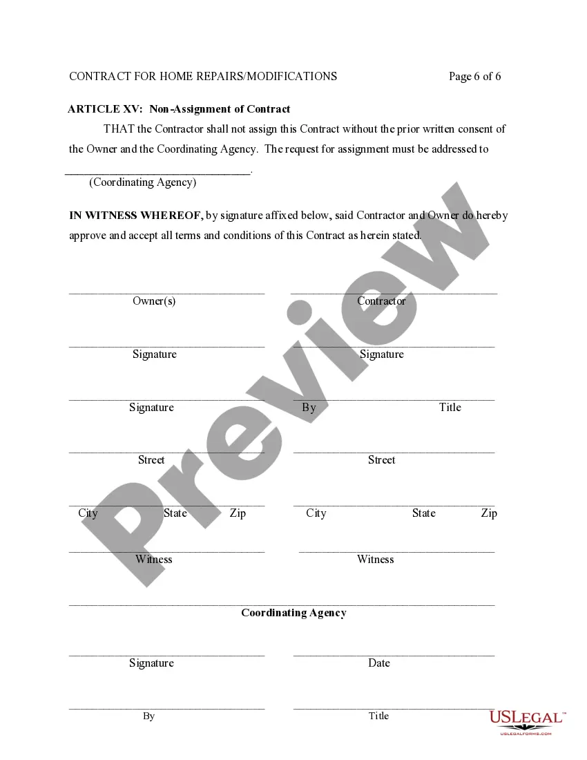 Preview Contract for Home Repairs/Modifications