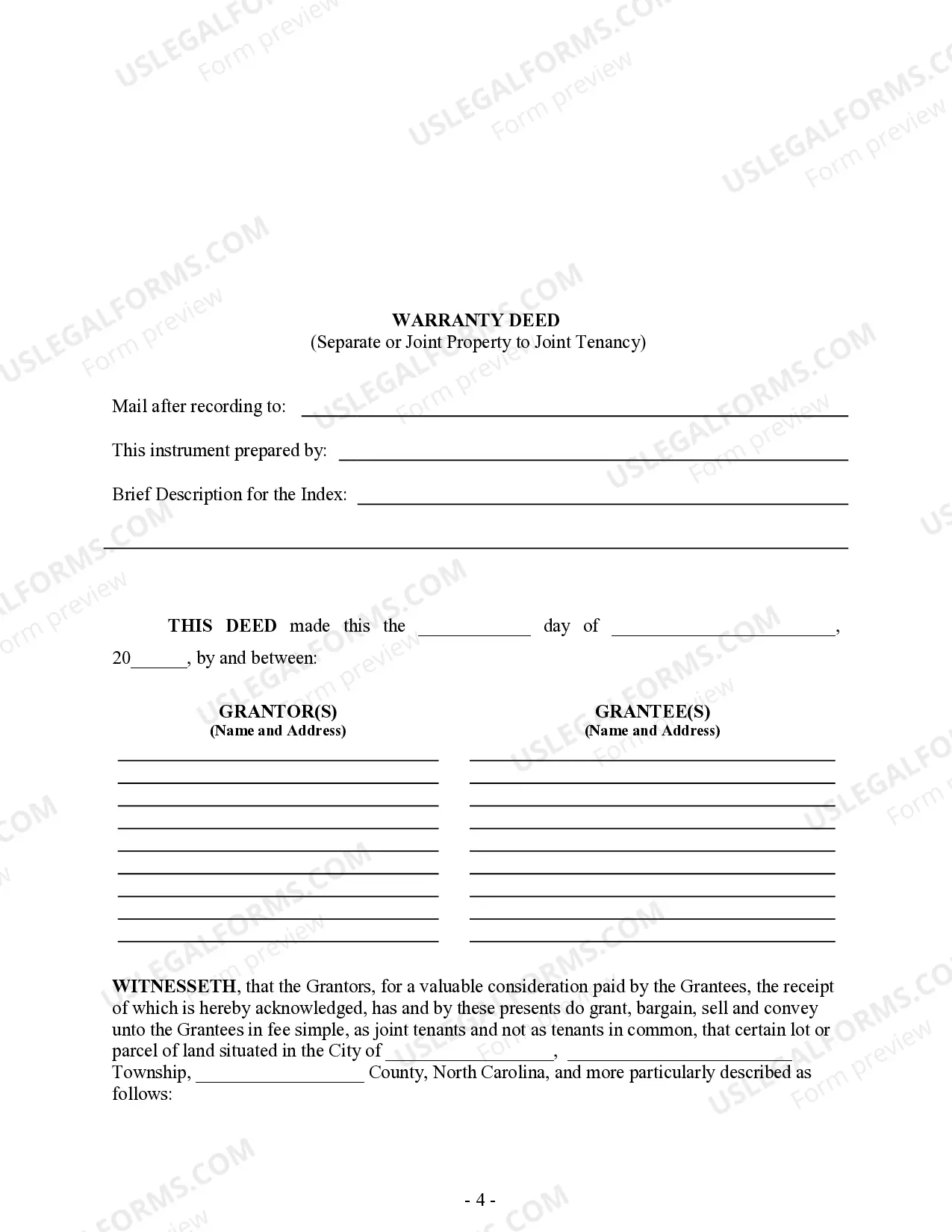 Preview Warranty Deed for Husband and Wife Converting Property from Tenants in Common to Joint Tenancy