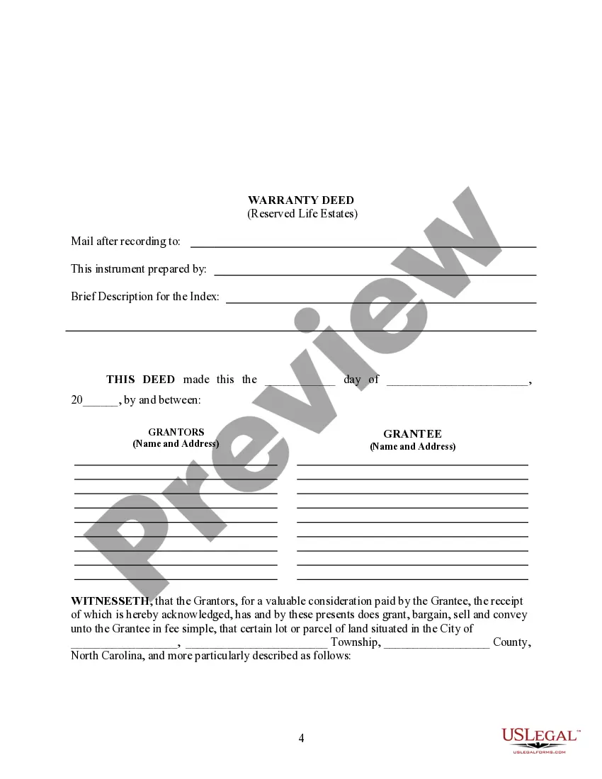 Preview Warranty Deed for Parents to Child with Reservation of Life Estate