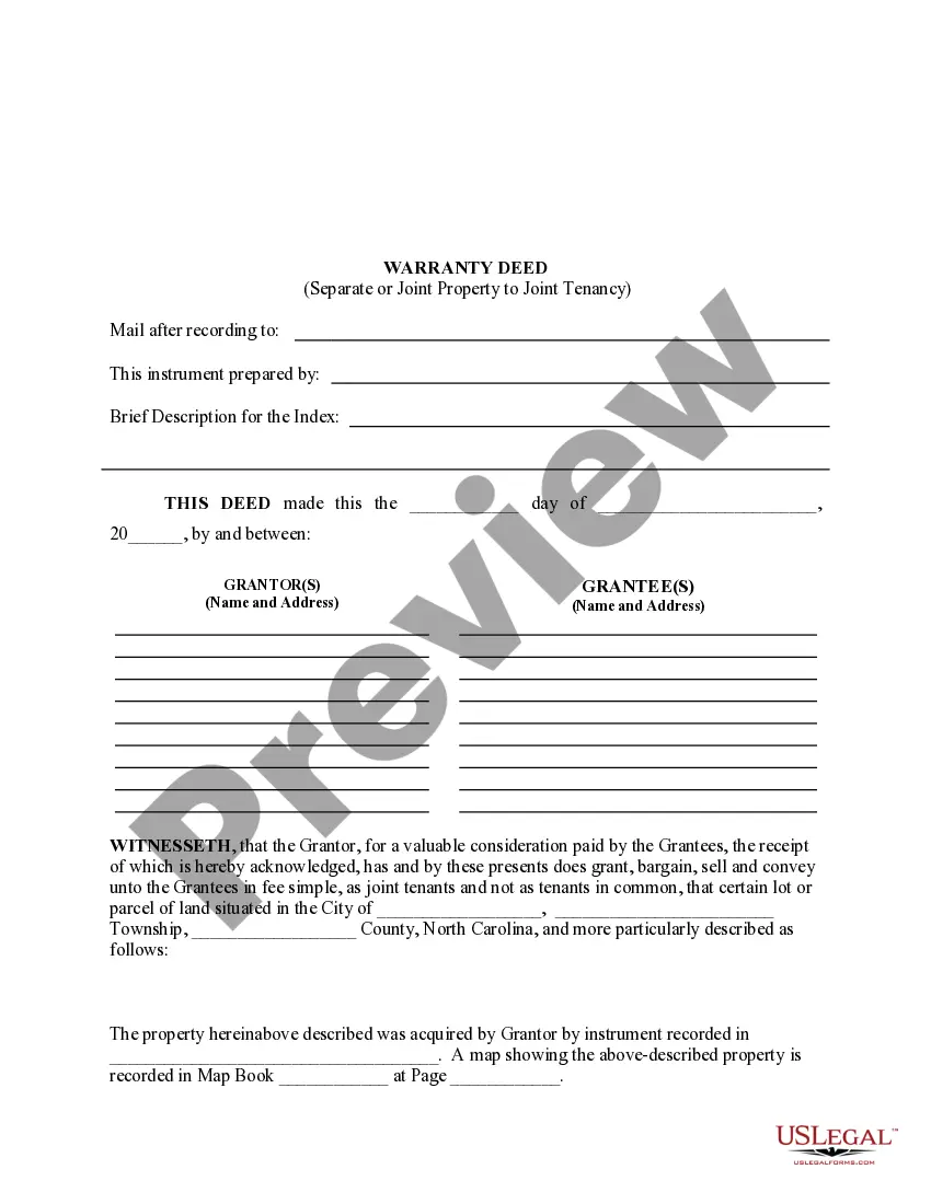 Get Warranty Deed for Separate or Joint Property to Joint Tenancy Preview Warranty Deed for Separate or Joint Property to Joint Tenancy