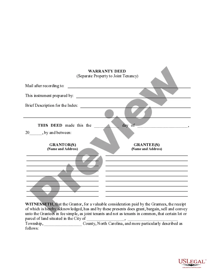 Get Warranty Deed to Separate Property of One Spouse to Both Spouses as Joint Tenants Preview Warranty Deed to Separate Property of One Spouse to Both Spouses as Joint Tenants