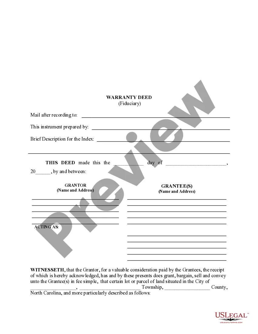 Preview Fiduciary Deed for use by Executors, Trustees, Trustors, Administrators and other Fiduciaries