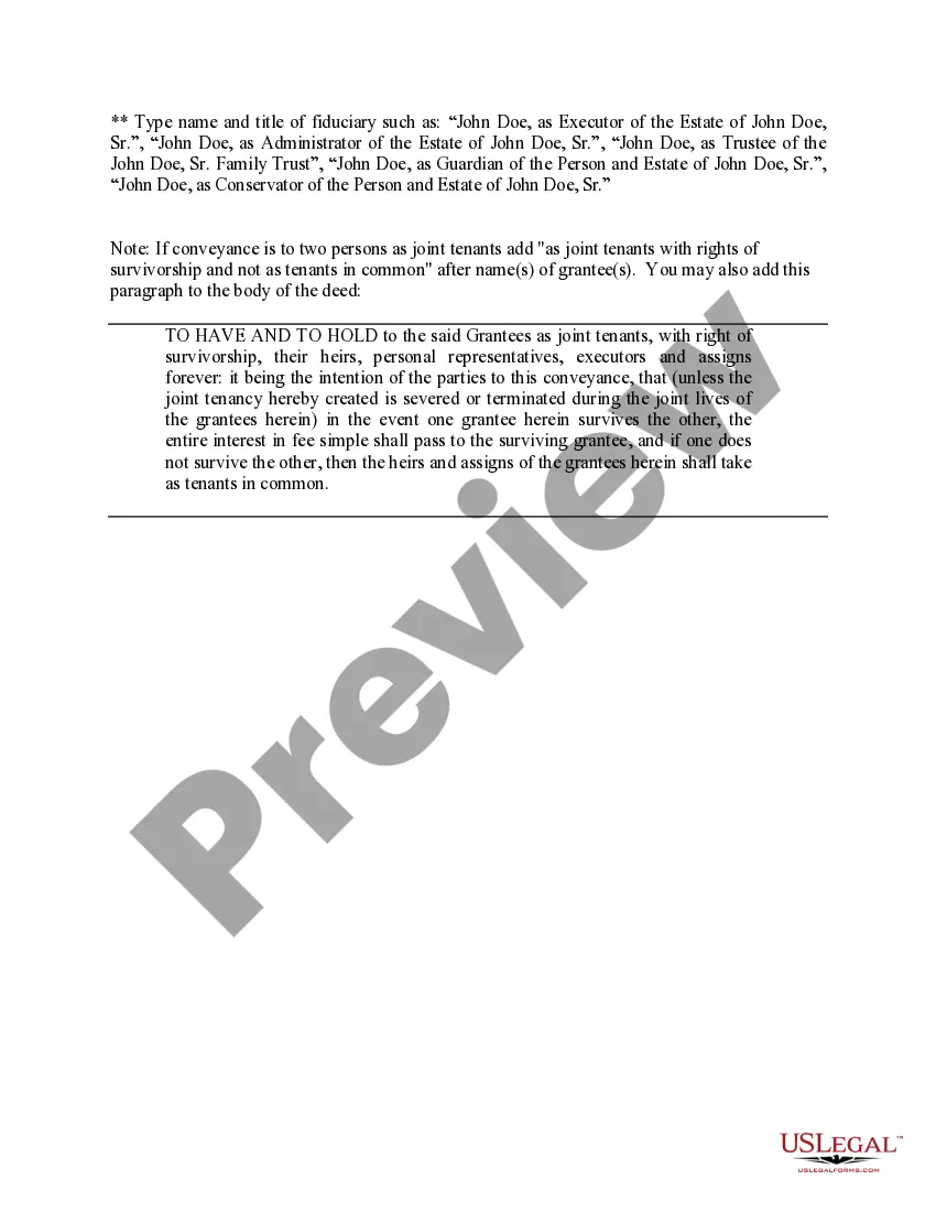 Preview Fiduciary Deed for use by Executors, Trustees, Trustors, Administrators and other Fiduciaries