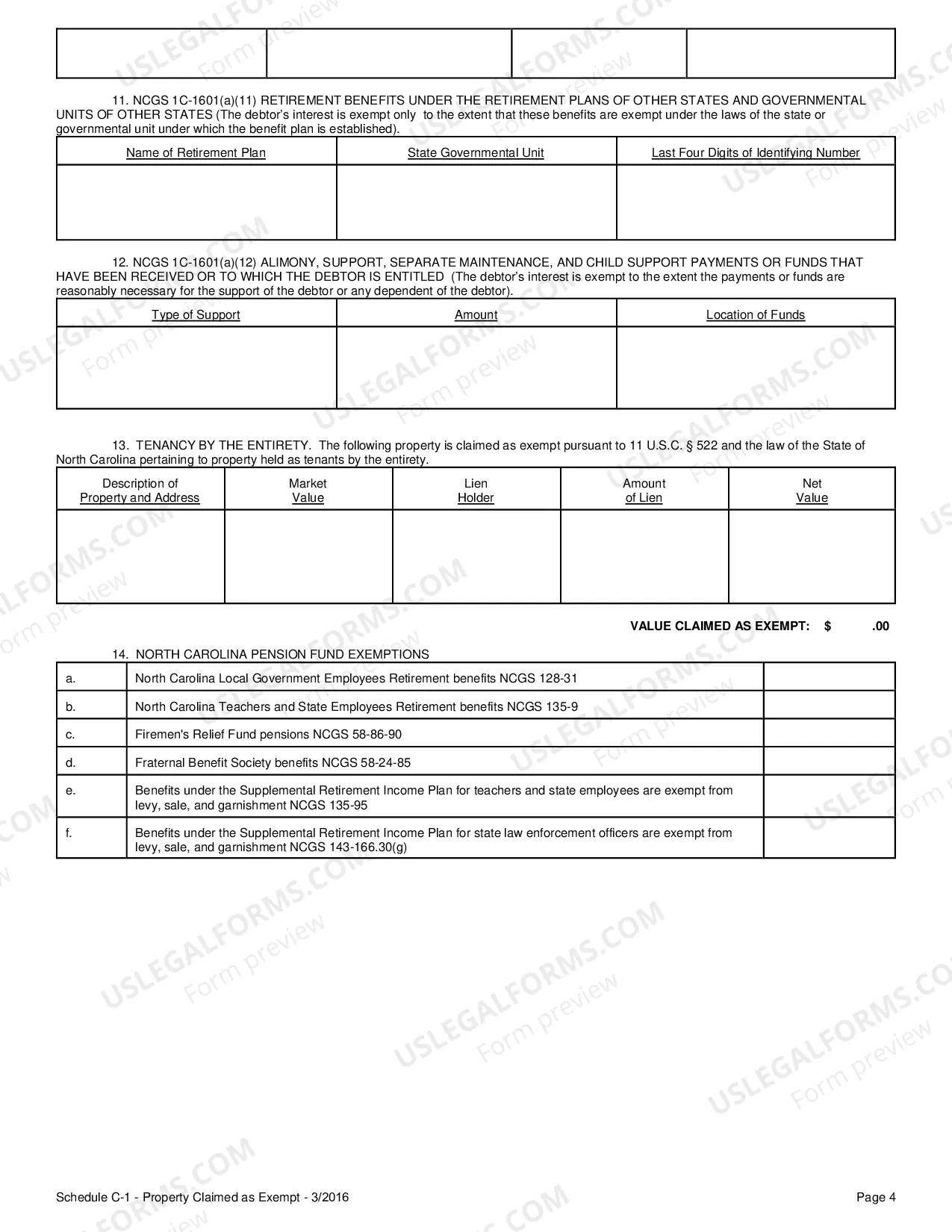 Preview Schedule C-1 Property Claimed As Exempt After Jan. 1 2006