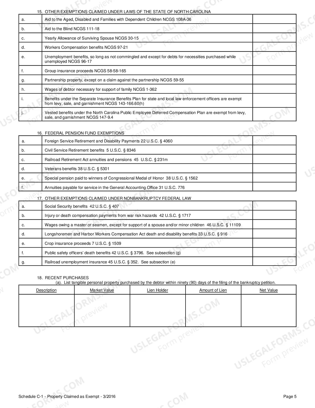 Preview Schedule C-1 Property Claimed As Exempt After Jan. 1 2006