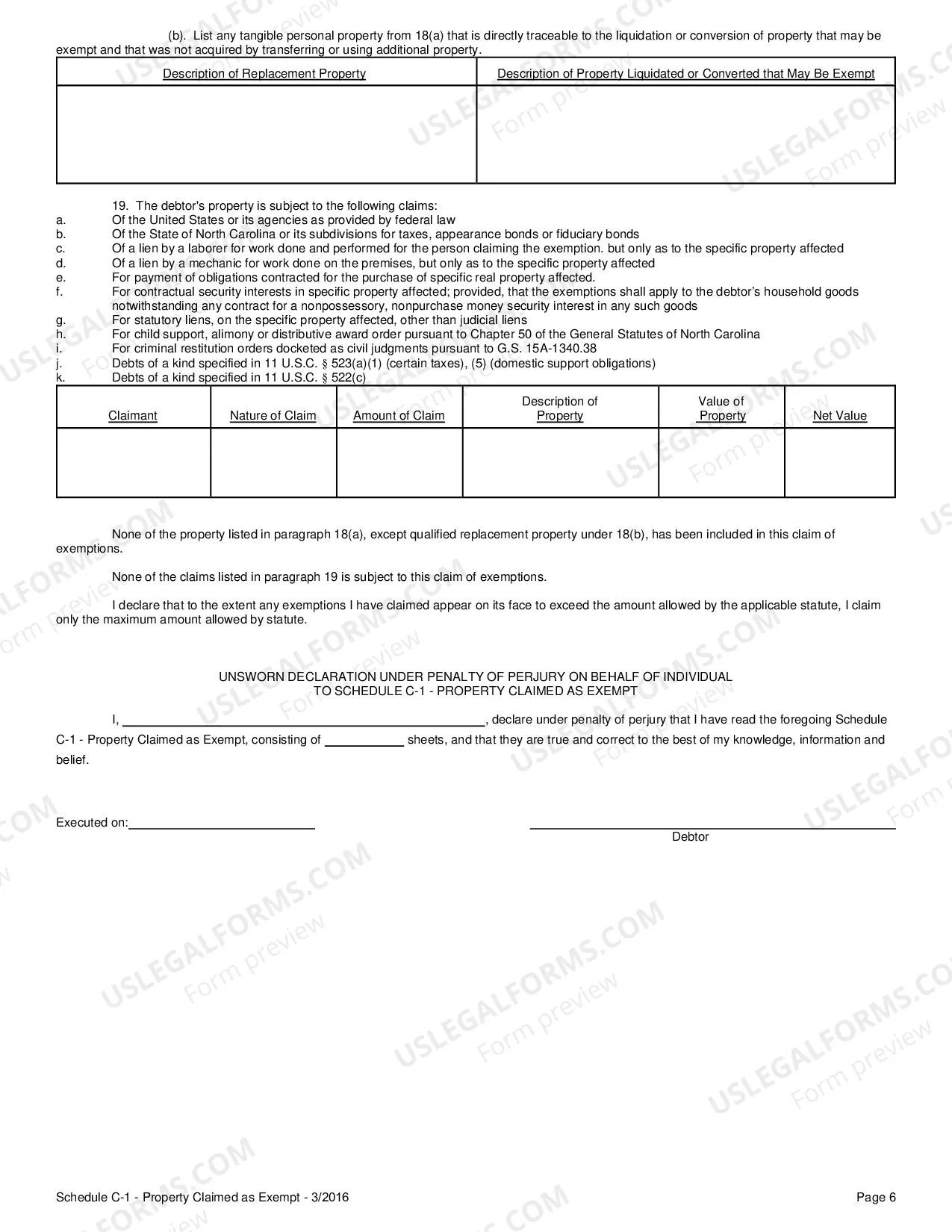 Preview Schedule C-1 Property Claimed As Exempt After Jan. 1 2006
