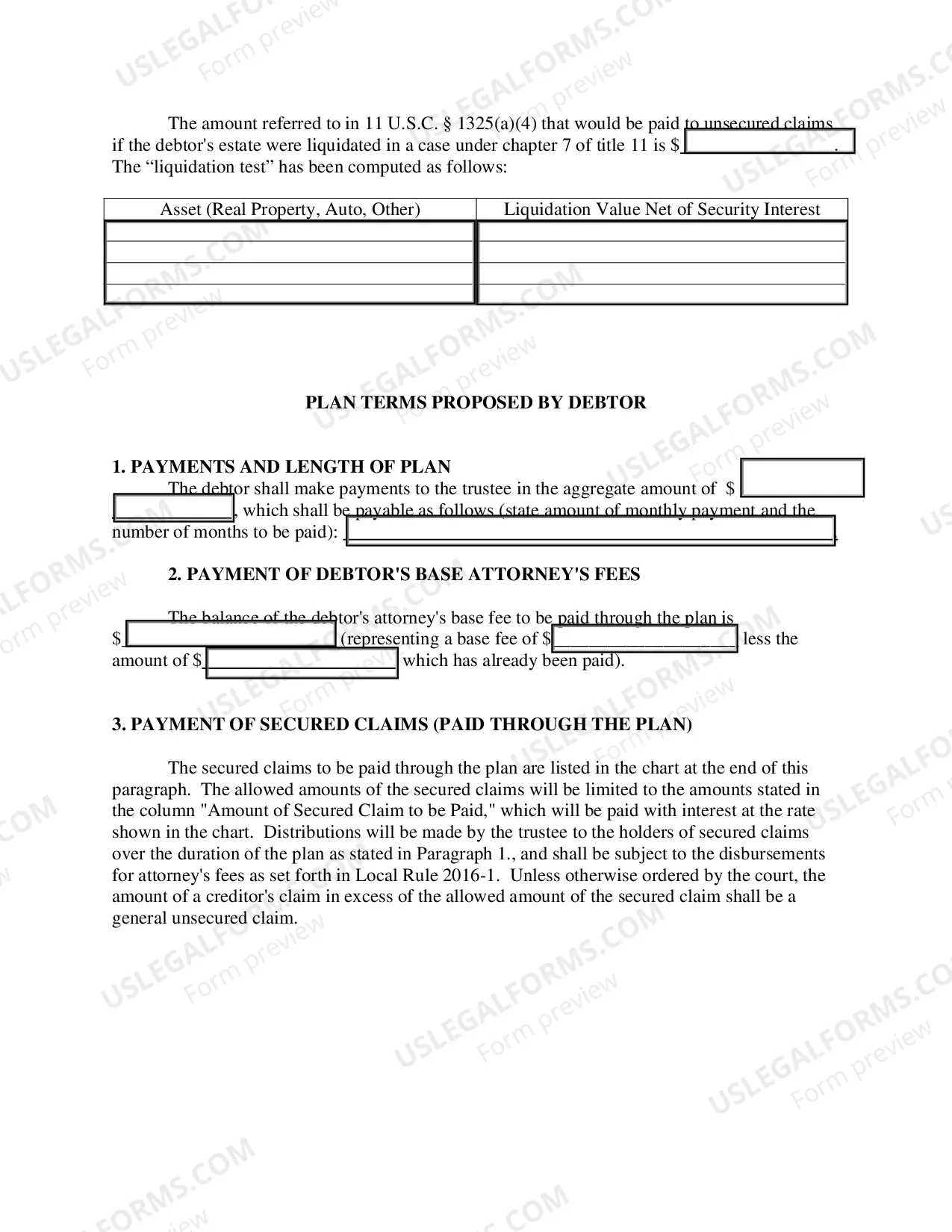 Preview Chapter 13 Plan-cases filed BEFORE 12/1/2017)