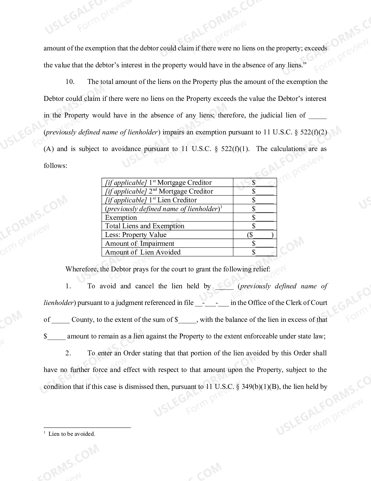 Preview Individual Debtor - Sole Ownership - Homestead Exemption - Partial Avoidance