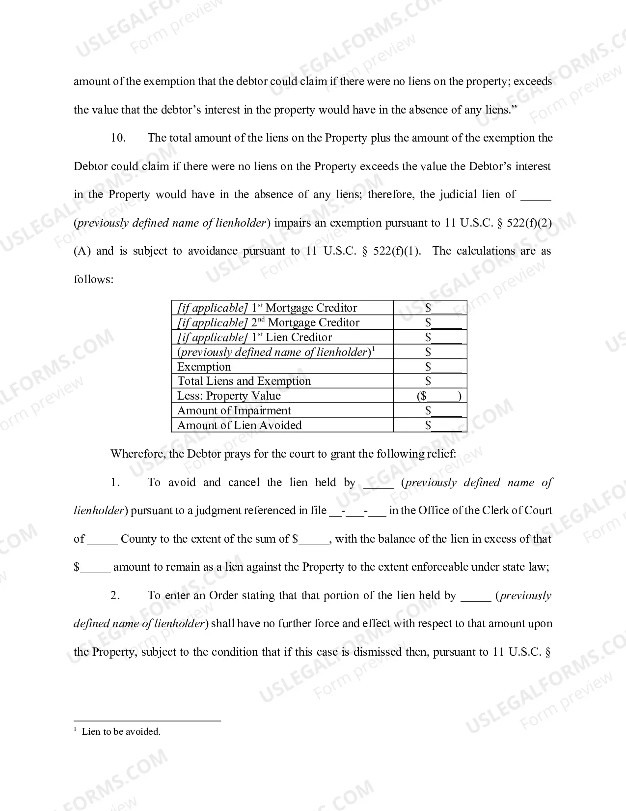 Preview Individual Debtor - Sole Ownership - Wildcard Exemption - Partial Avoidance