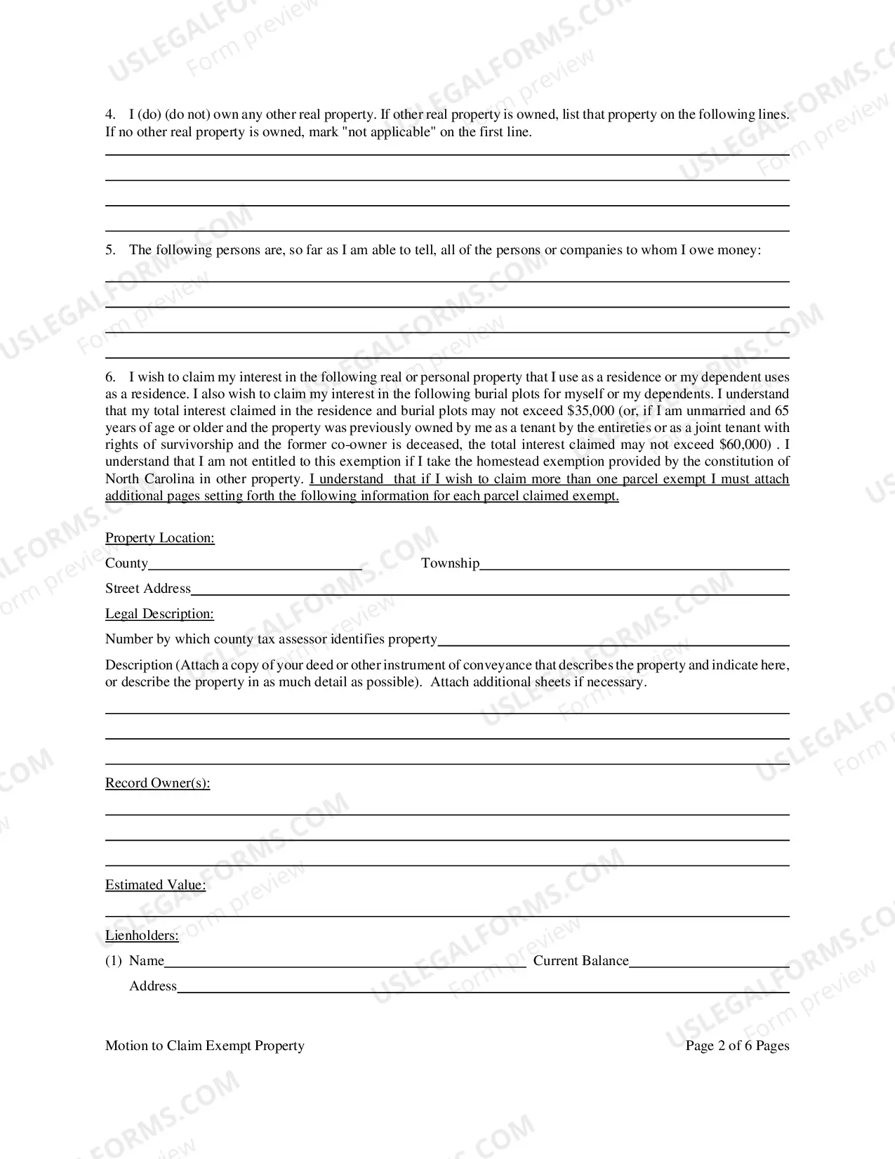 Preview Motion To Claim Exempt Property