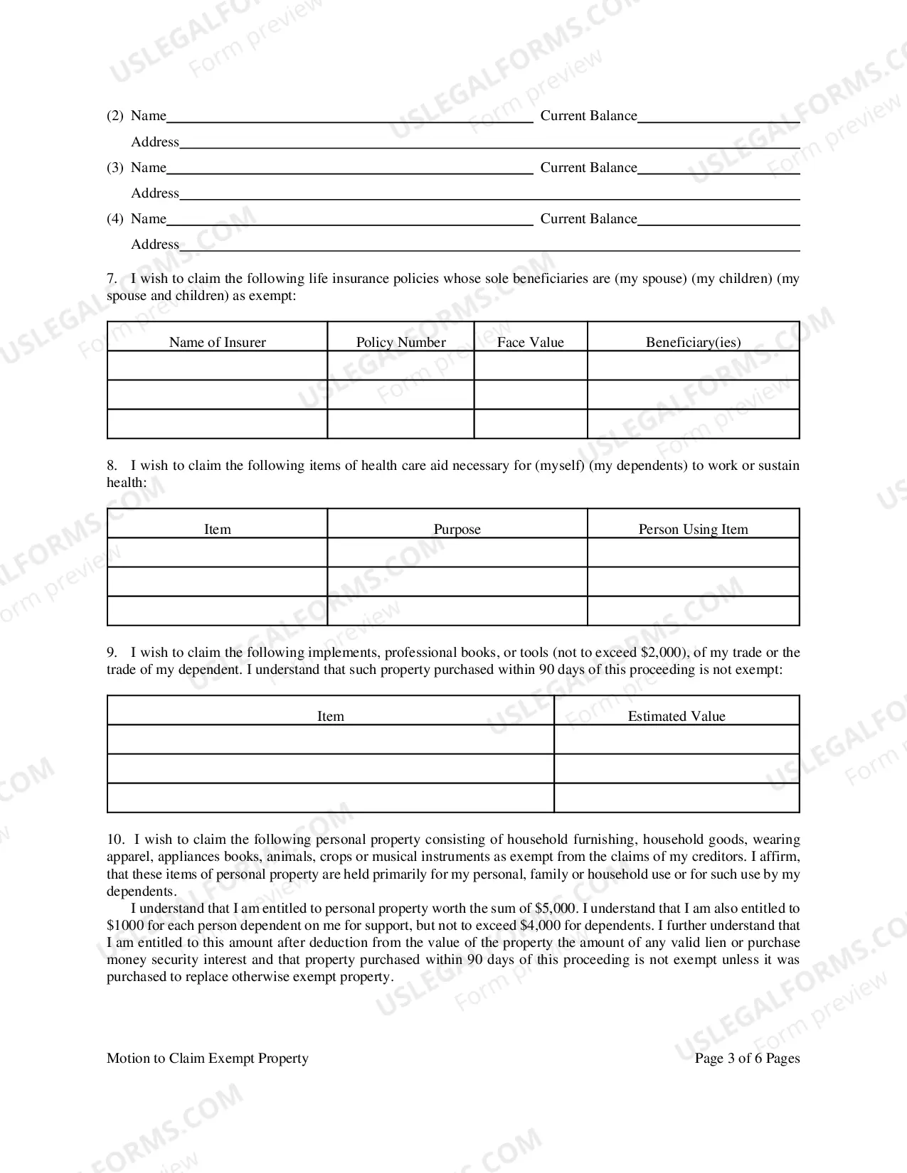 Preview Motion To Claim Exempt Property