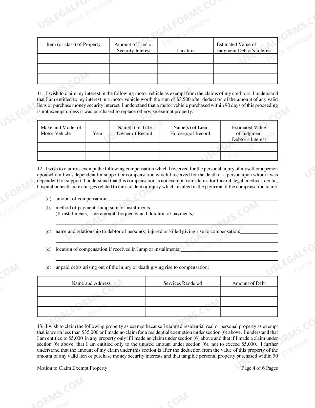 Preview Motion To Claim Exempt Property