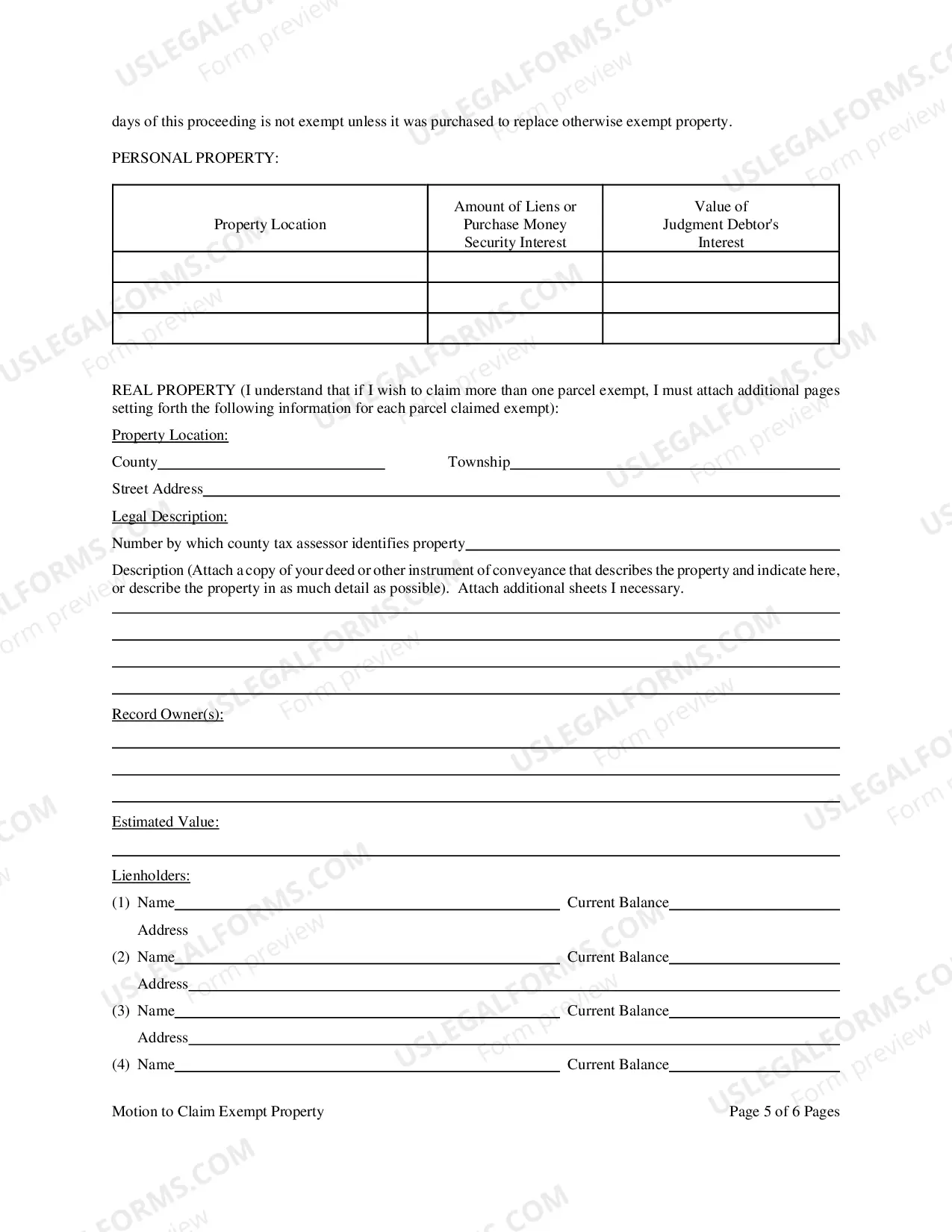 Preview Motion To Claim Exempt Property