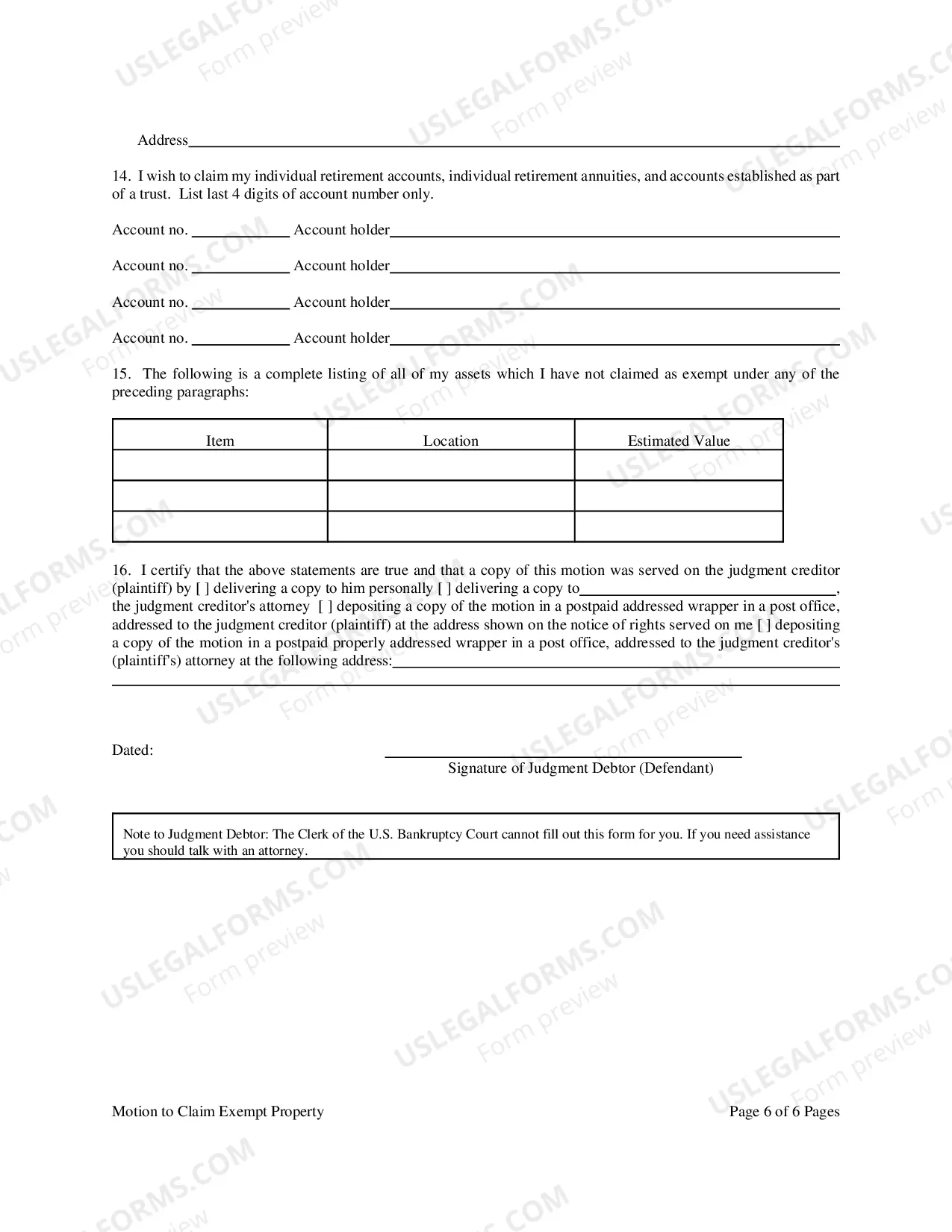 Preview Motion To Claim Exempt Property
