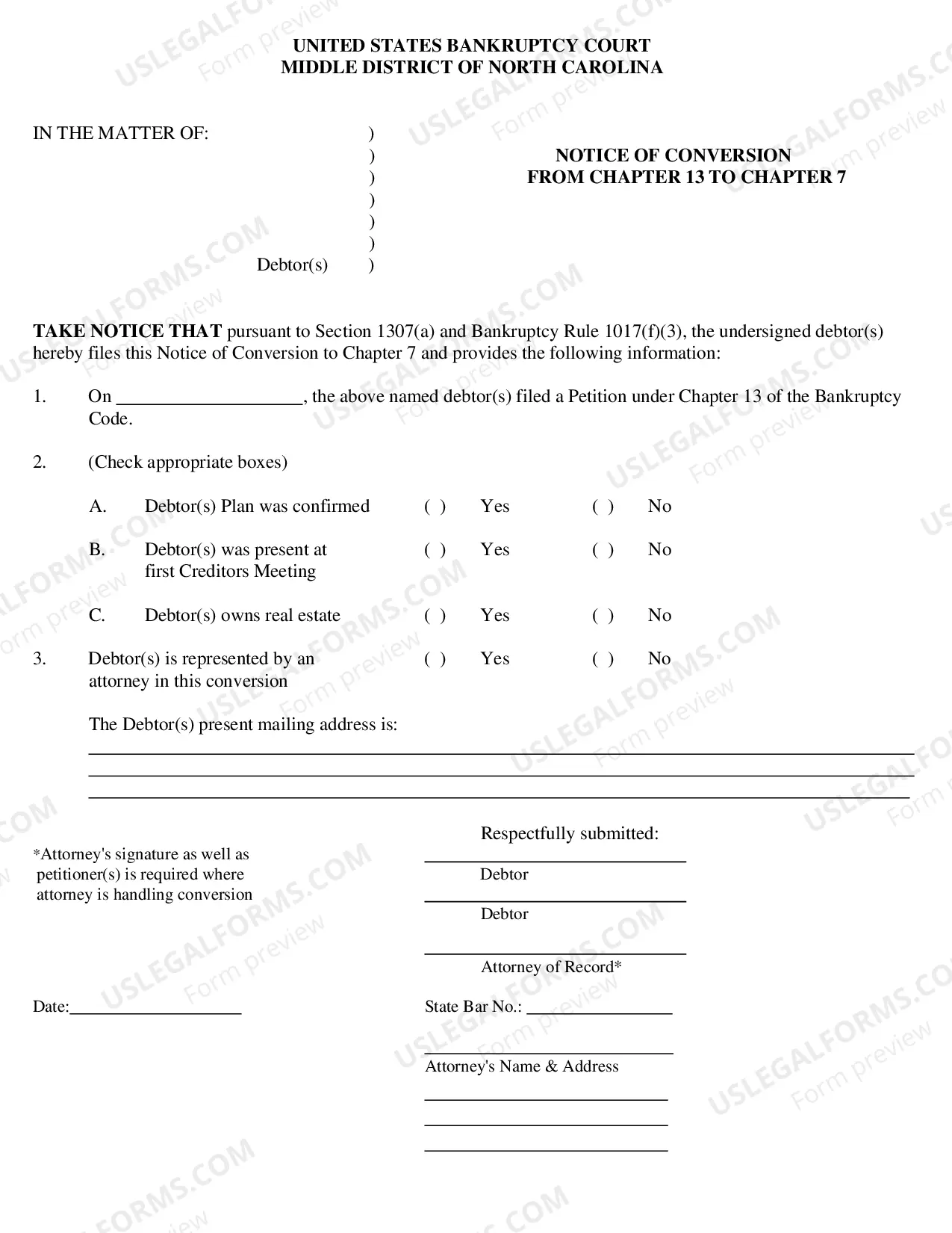 Preview Conversion From Chapter 13 To Chapter 7 Forms and Information