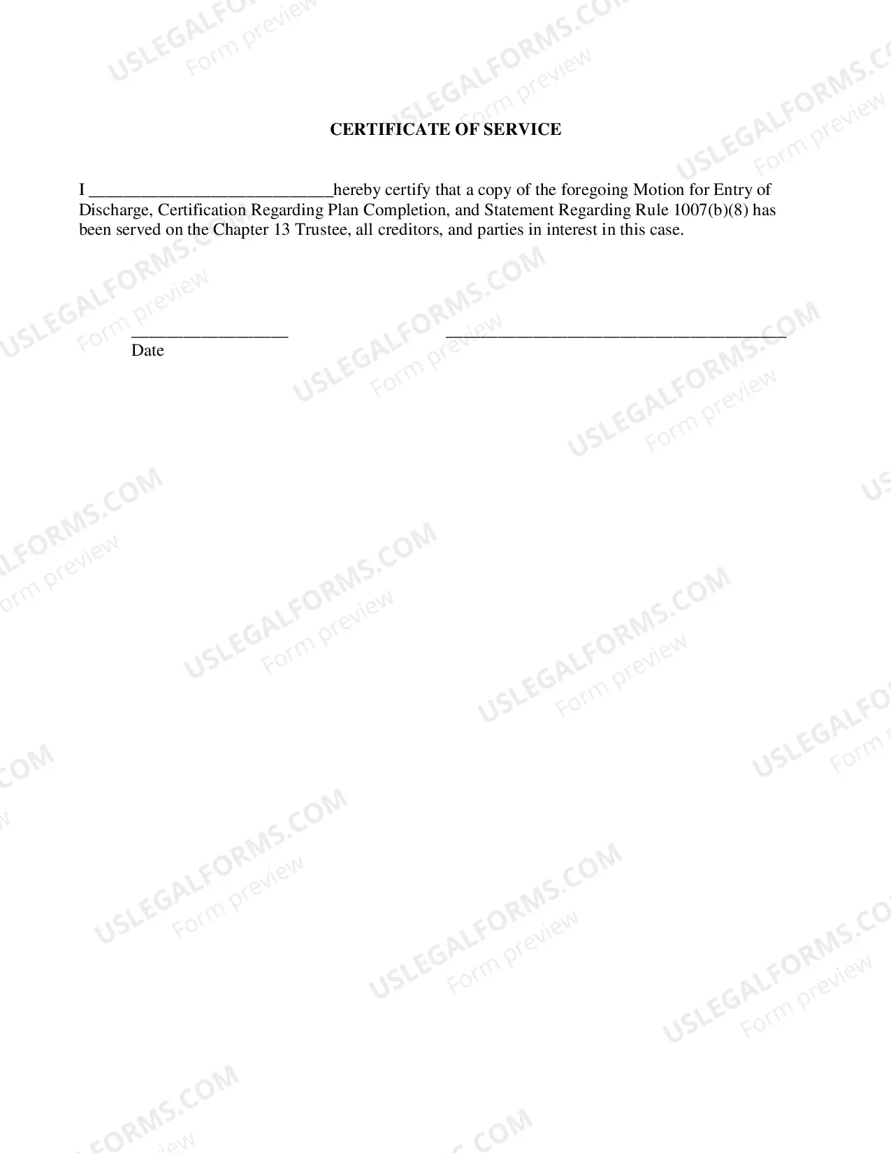 Preview Debtors Motion For Entry of Discharge