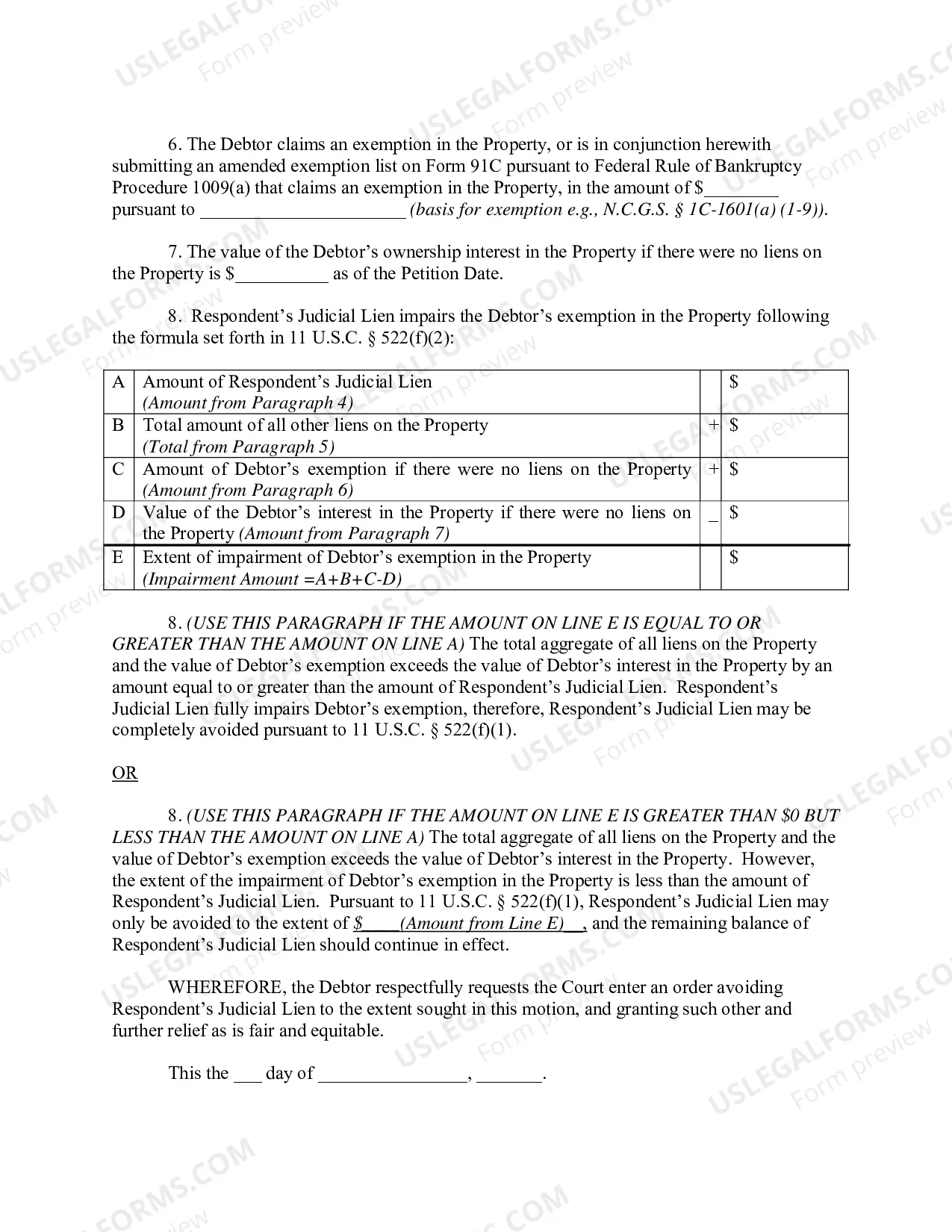 Preview Motion To Avoid Judicial Lien