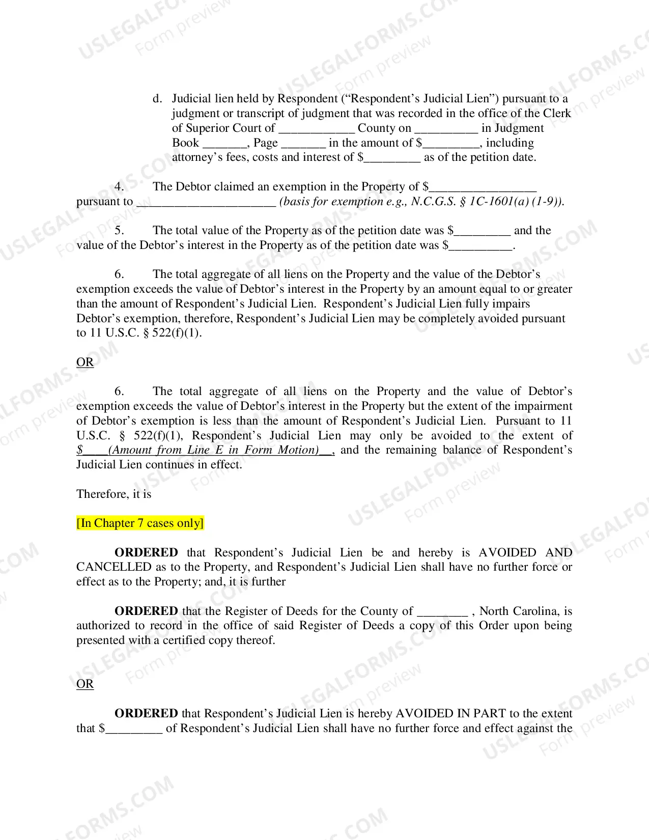 Preview Order Avoiding Judicial Lien