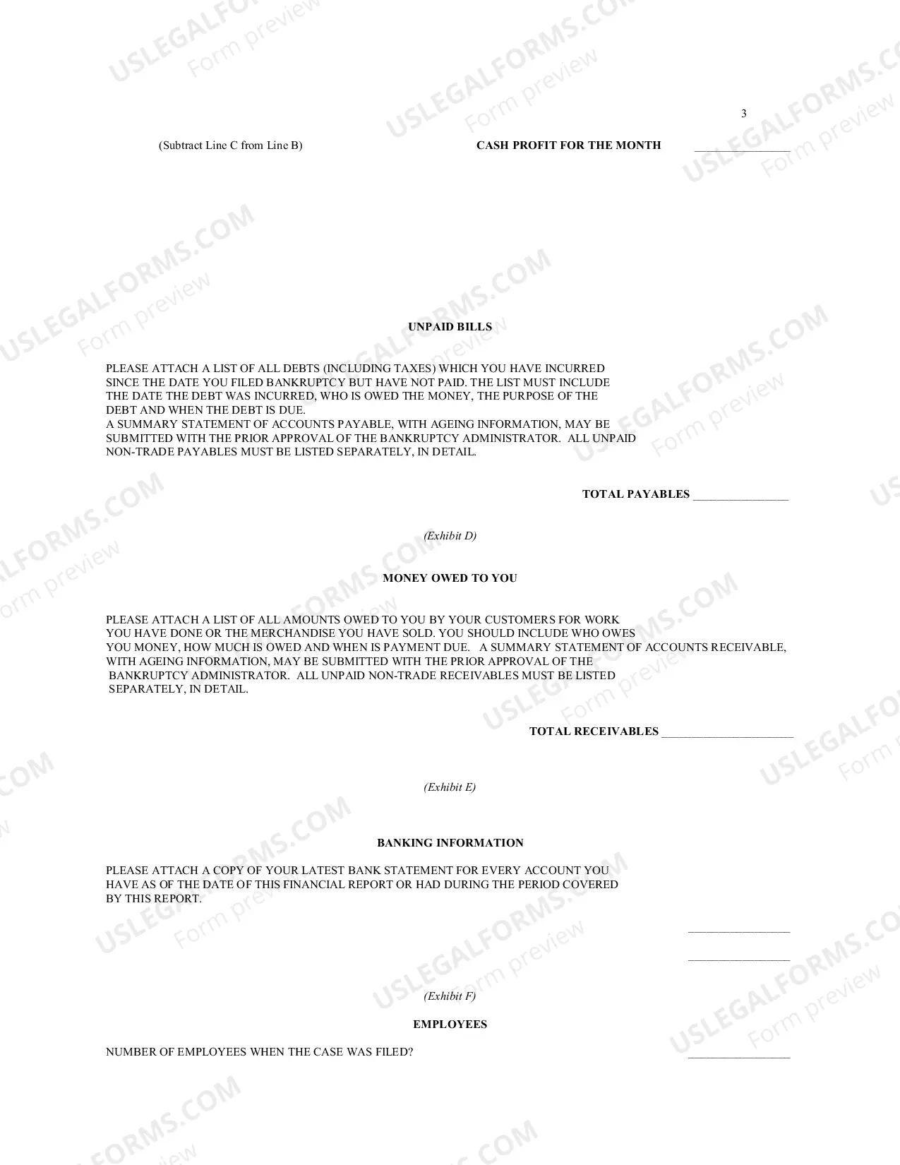 Preview Chapter 11 Monthly Operations Report-non-small business) --Revised:01/2009)